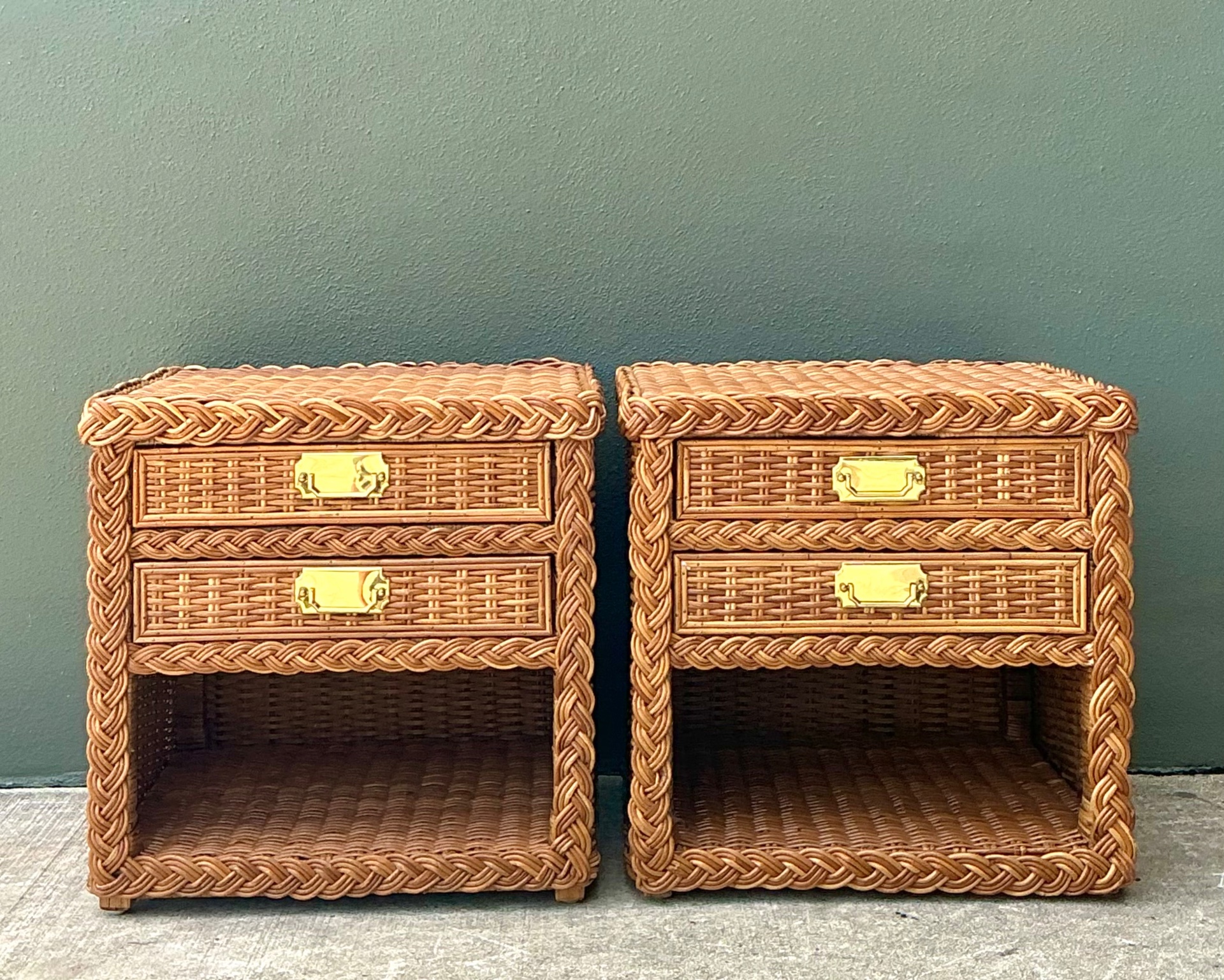 Vintage Braided Rattan Nightstands - A Pair - Back view