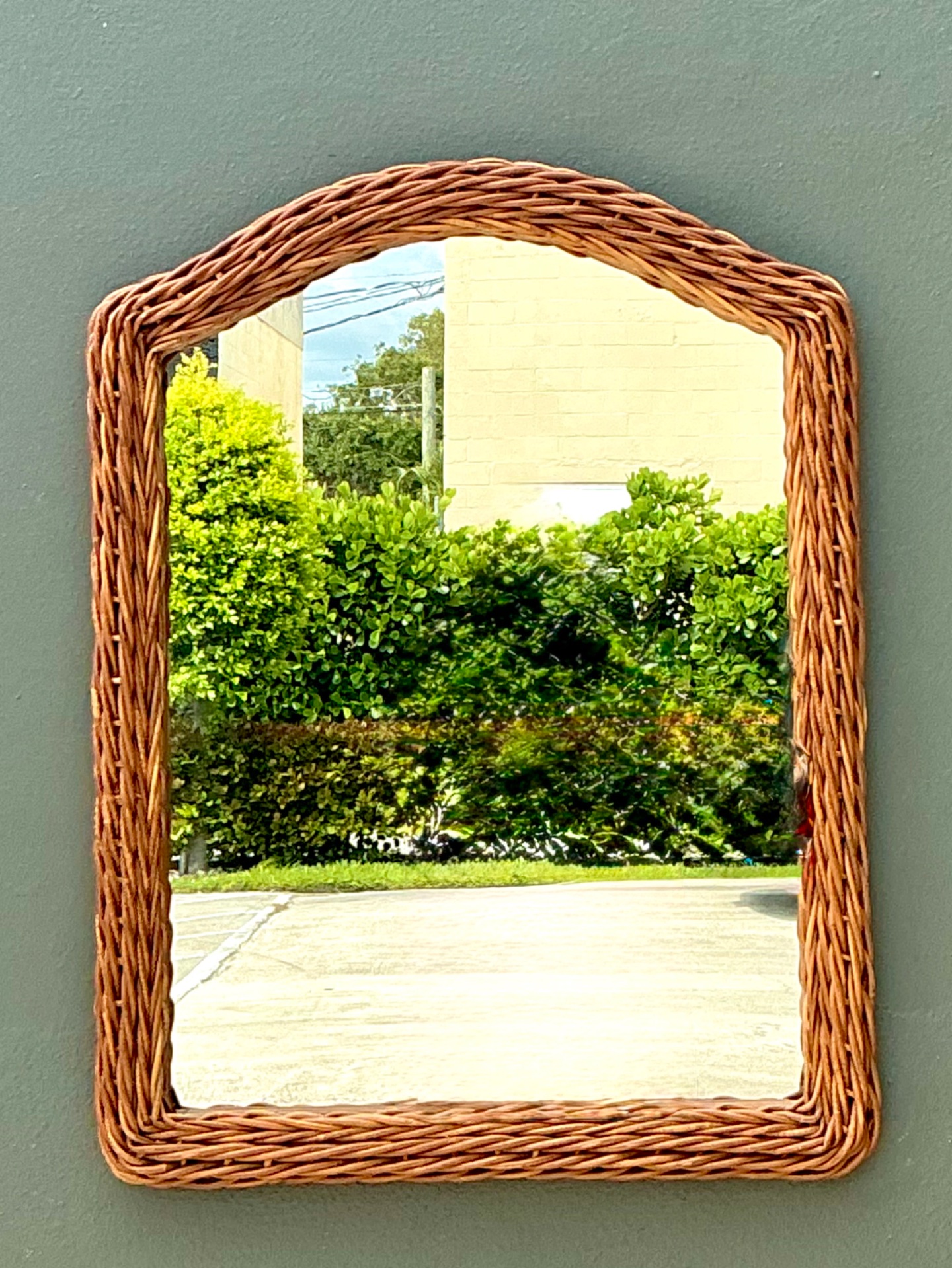Vintage Arched Rattan Wall Mirror - Back view
