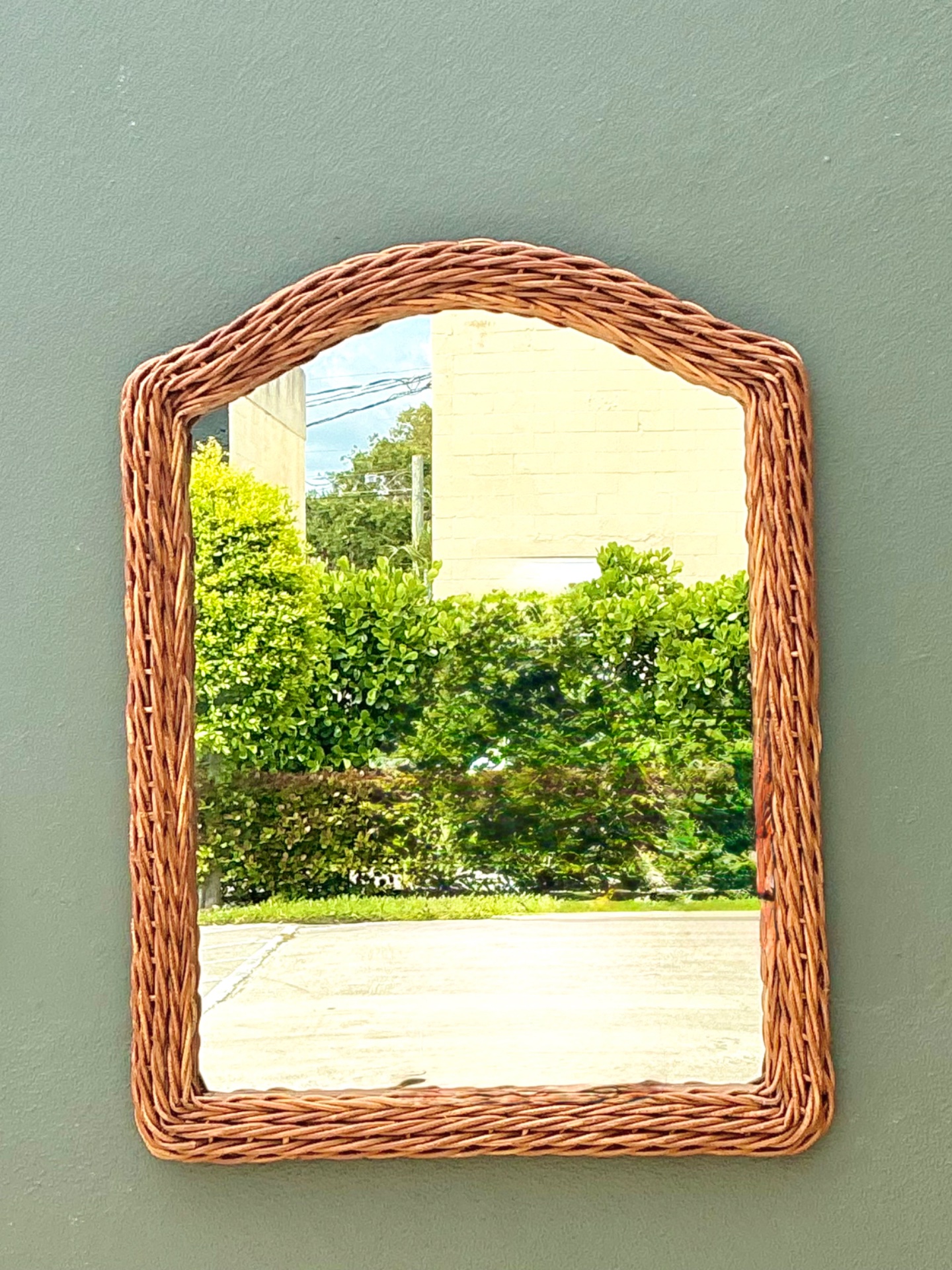 Vintage Arched Rattan Wall Mirror - Top view