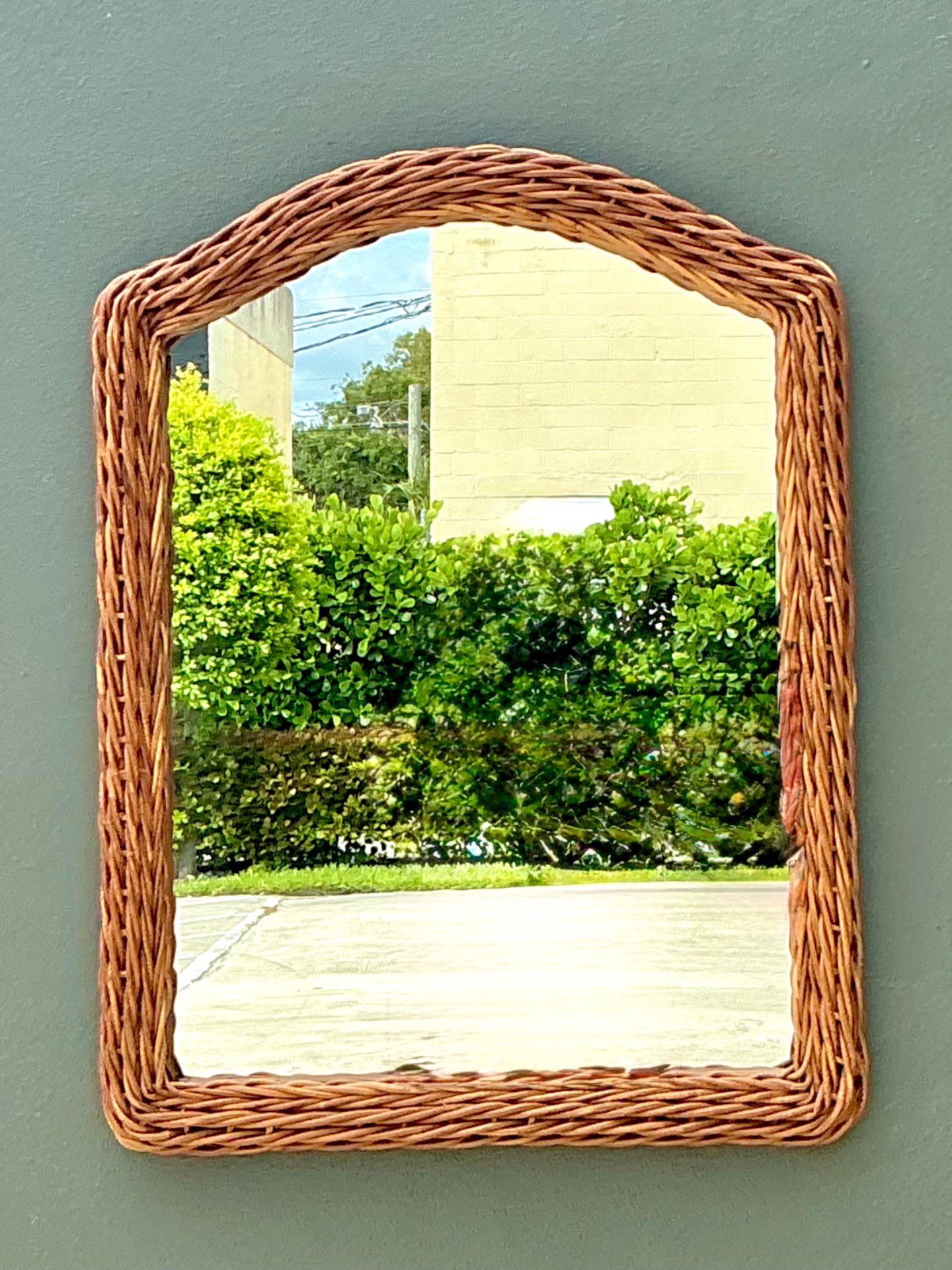 Vintage Arched Rattan Wall Mirror - Side view