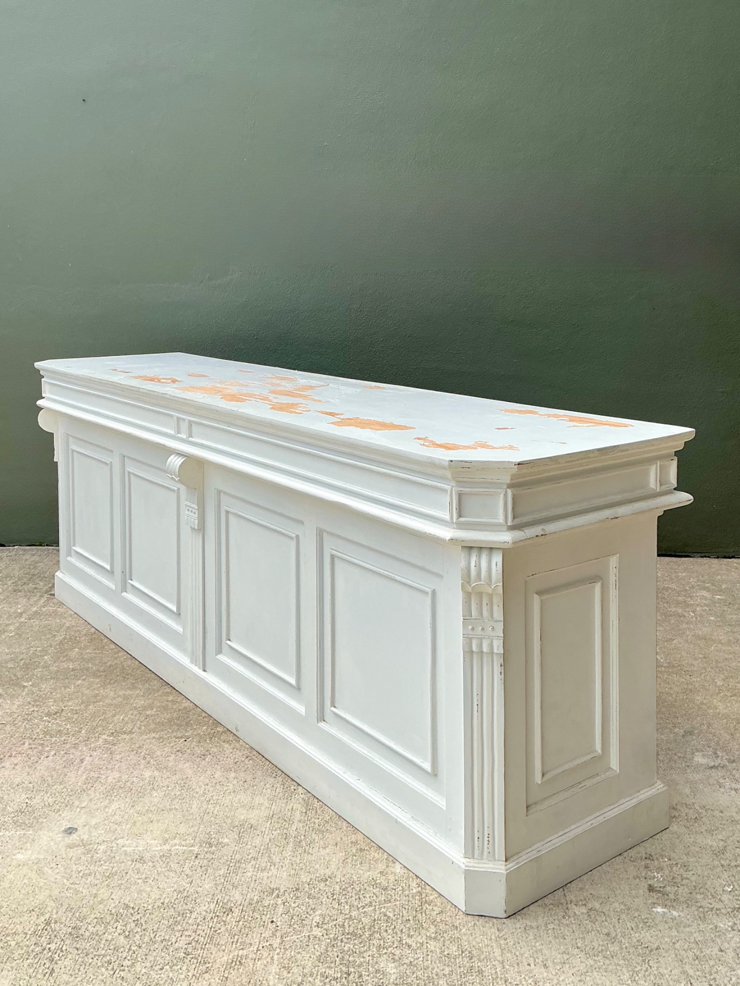 Vintage Architectural Distressed Wood Display Counter - Top view