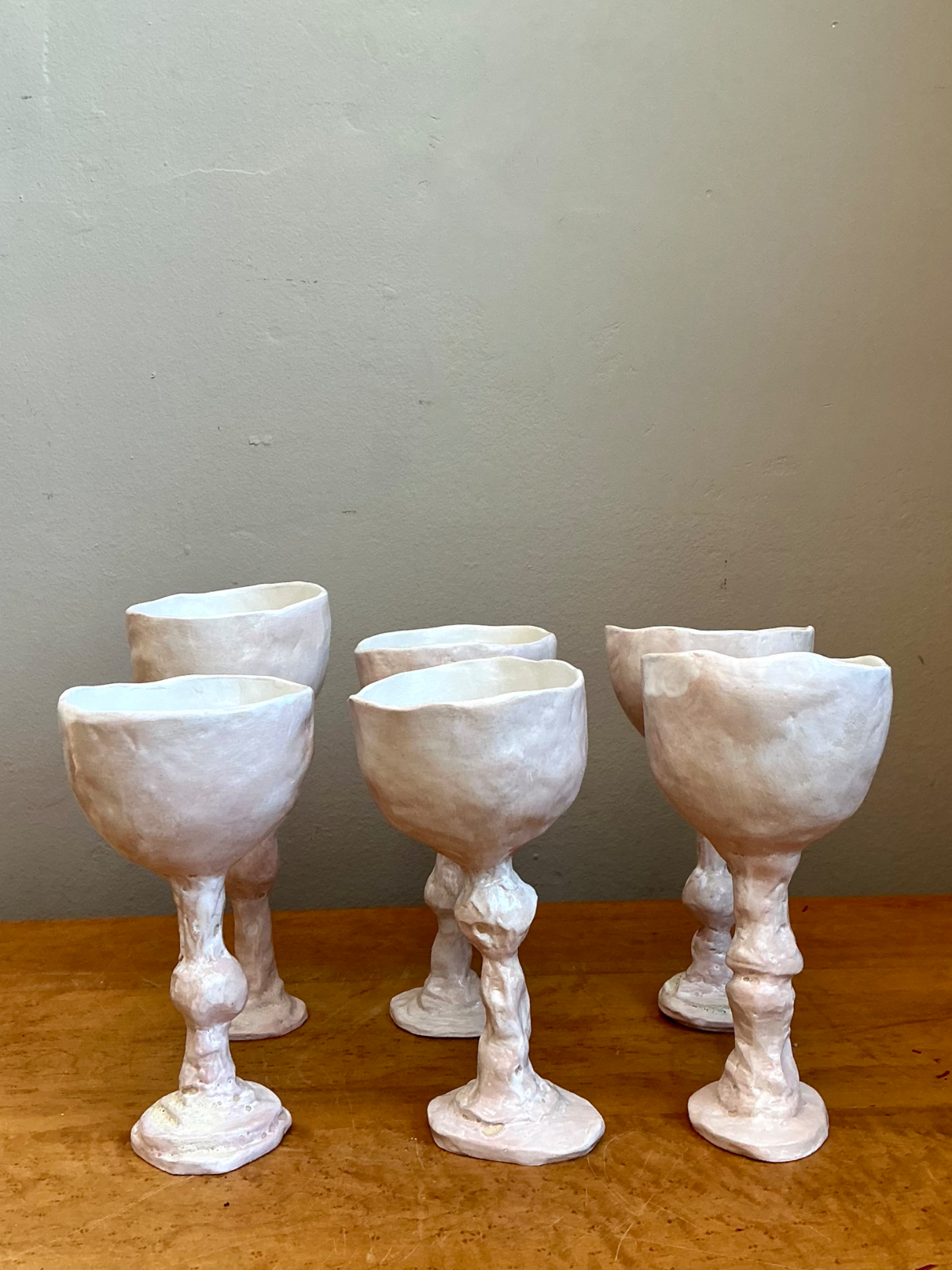 Vintage Handmade Sculptural Ceramic Goblets - Set - Detail view