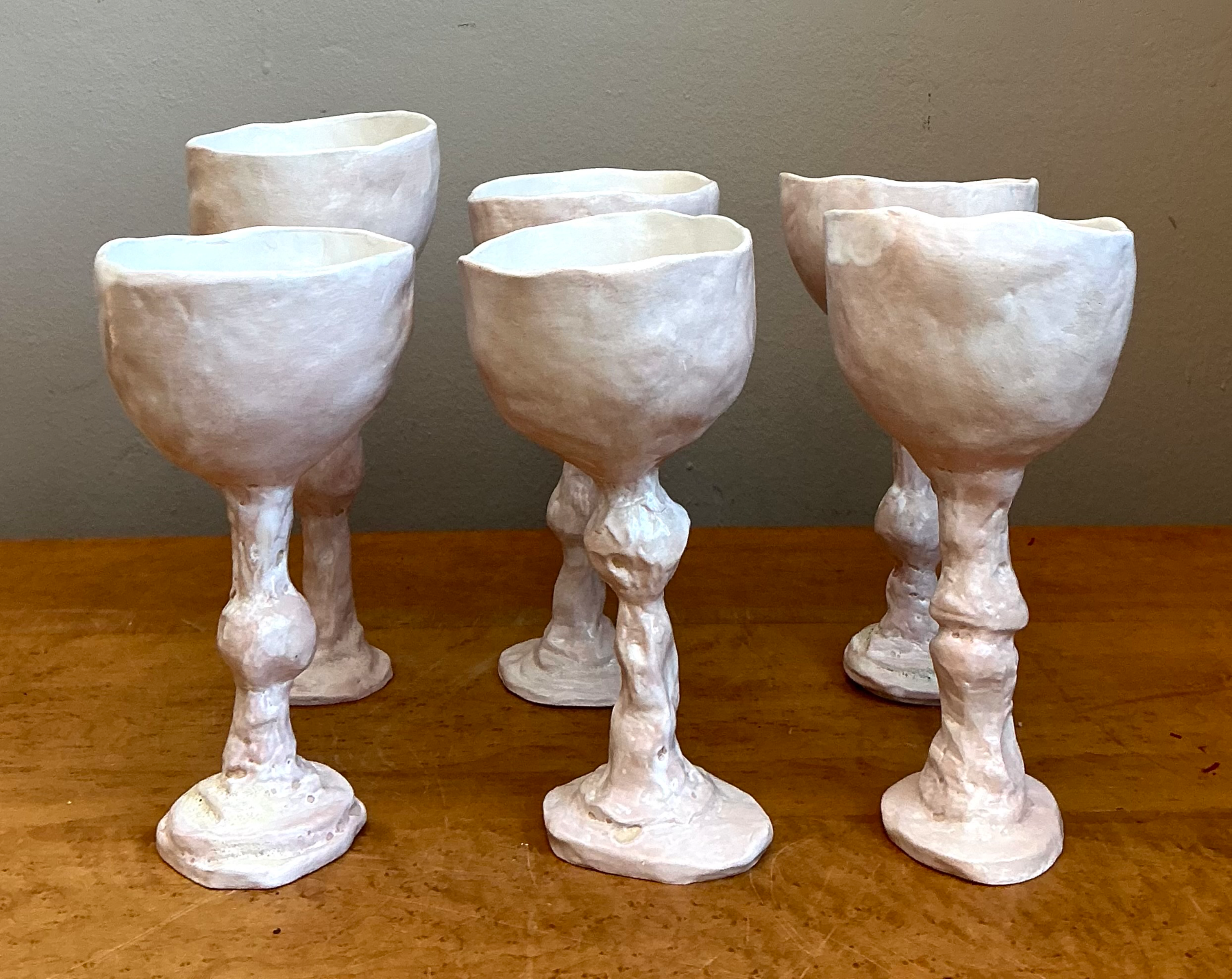 Vintage Handmade Sculptural Ceramic Goblets - Set - Back view