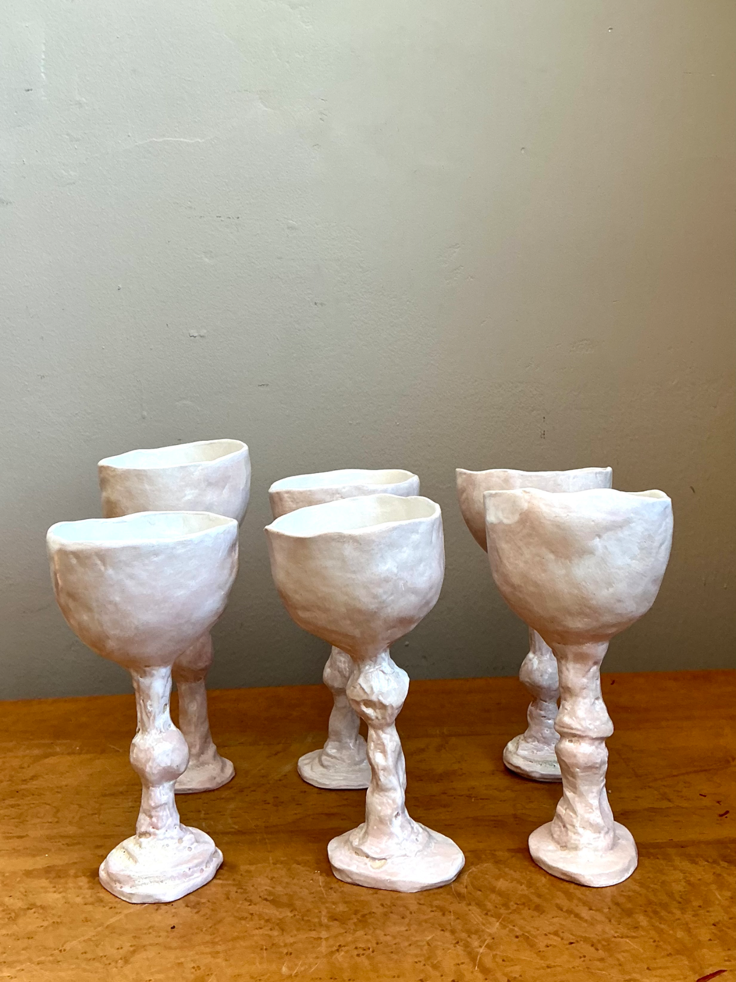 Vintage Handmade Sculptural Ceramic Goblets - Set - Top view