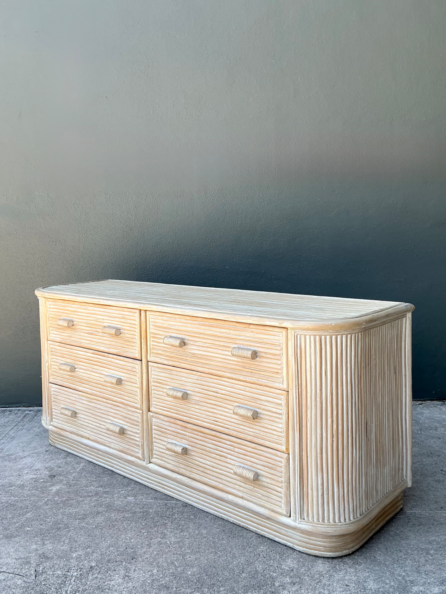 Vintage Washed Pretzel Reed Six-Drawer Dresser - Top view