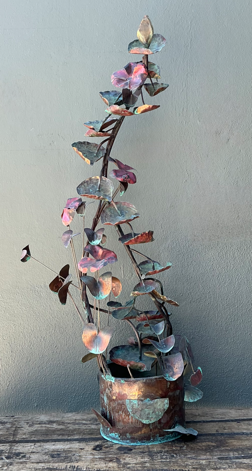 Vintage Patinated Copper Lotus Sculpture - Top view