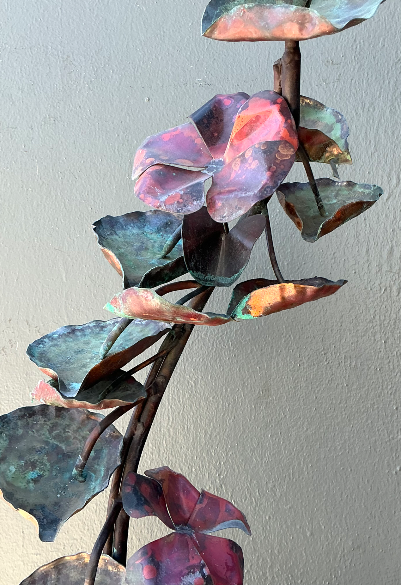 Vintage Patinated Copper Lotus Sculpture - Side view
