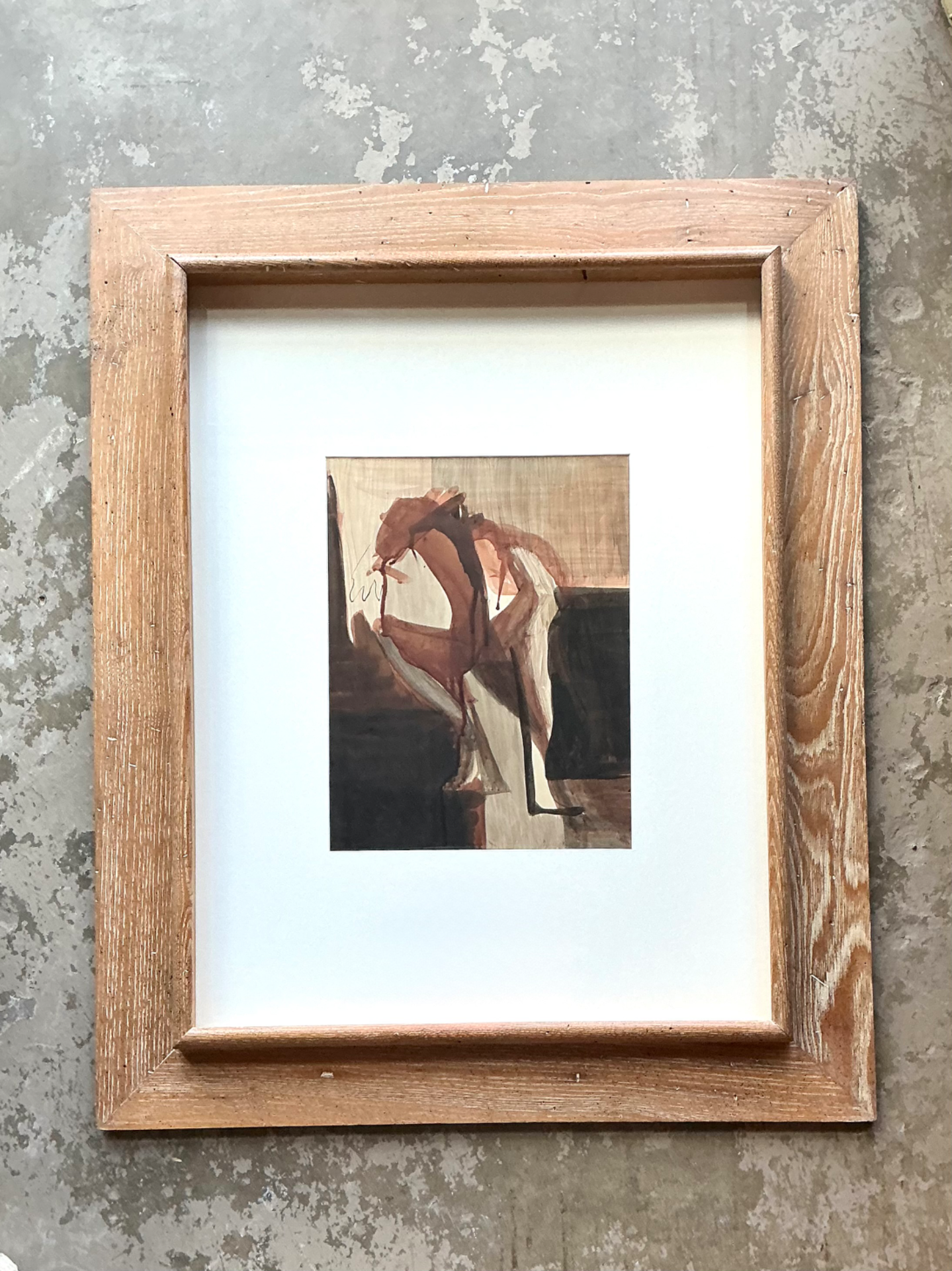 Vintage Framed Abstract Figurative Painting - Detail view