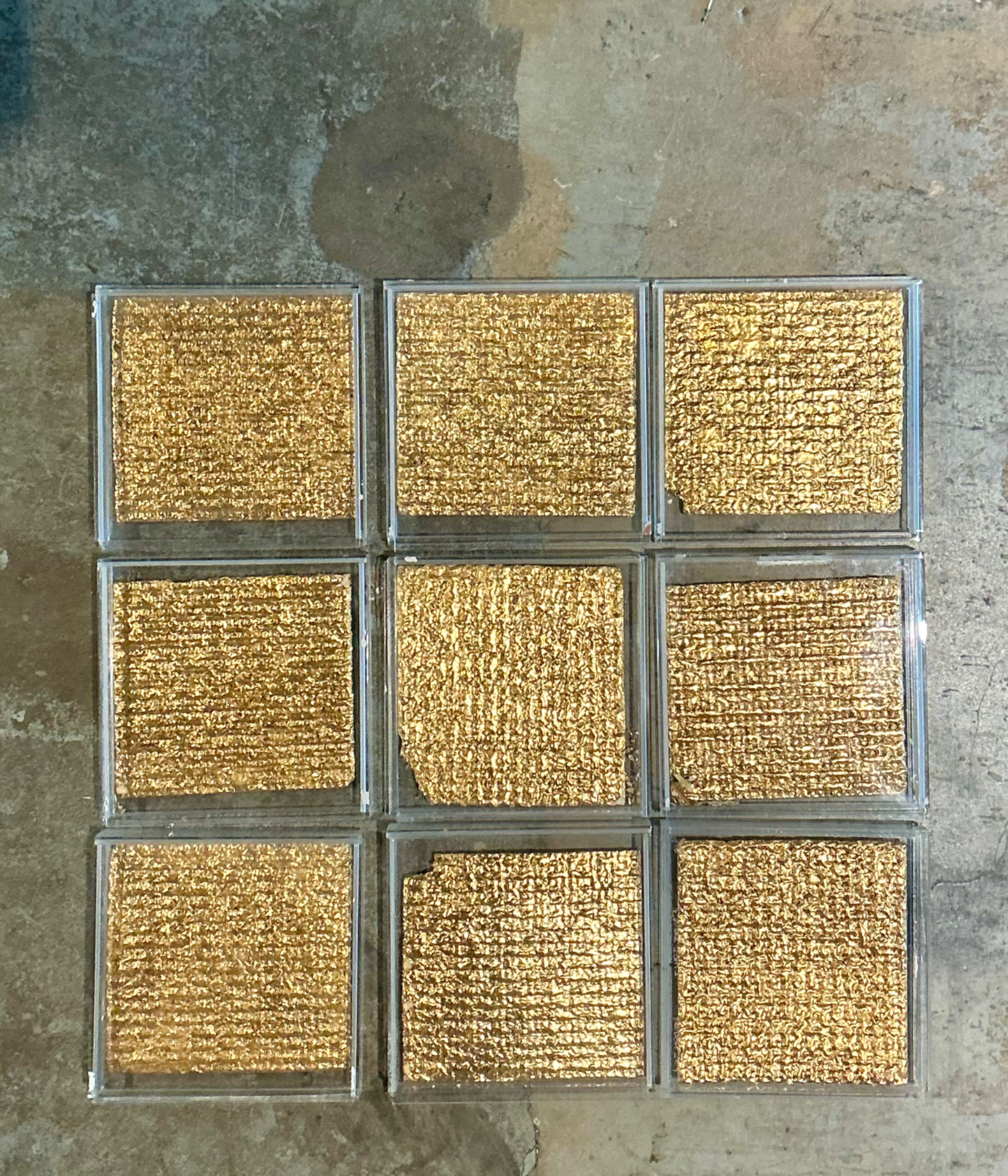 Vintage Signed Judi Harvest “Edible Icons” Gold Plated Matzoh - Set Of 9 - Detail view
