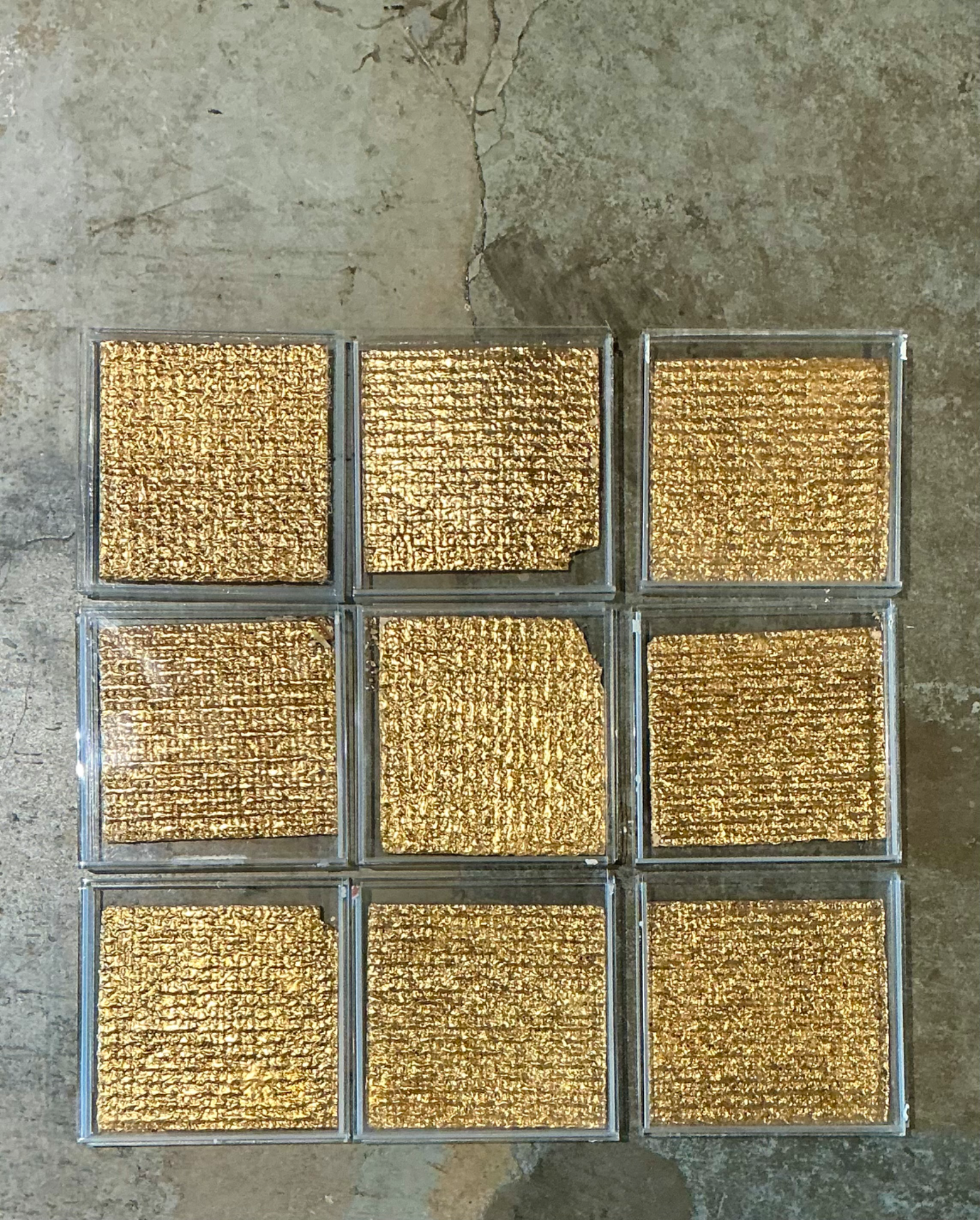 Vintage Signed Judi Harvest “Edible Icons” Gold Plated Matzoh - Set Of 9 - Top view