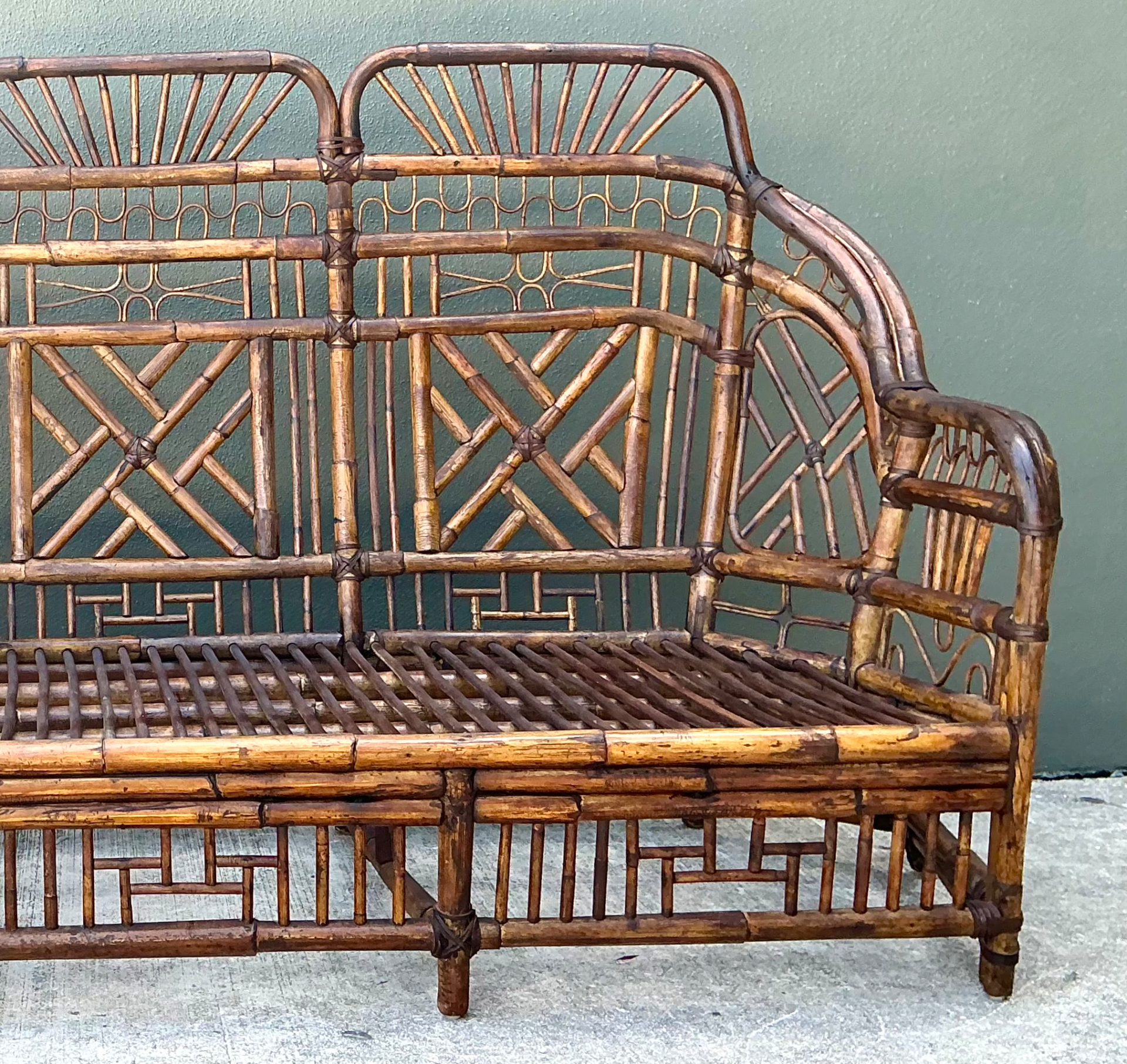 Vintage Brighton Rattan High Back Sofa - Back view