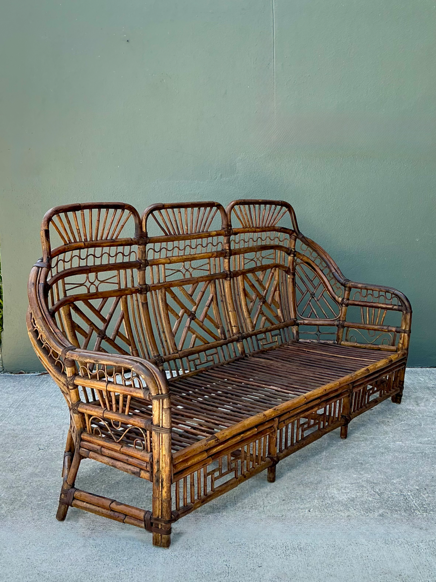 Vintage Brighton Rattan High Back Sofa - Side view