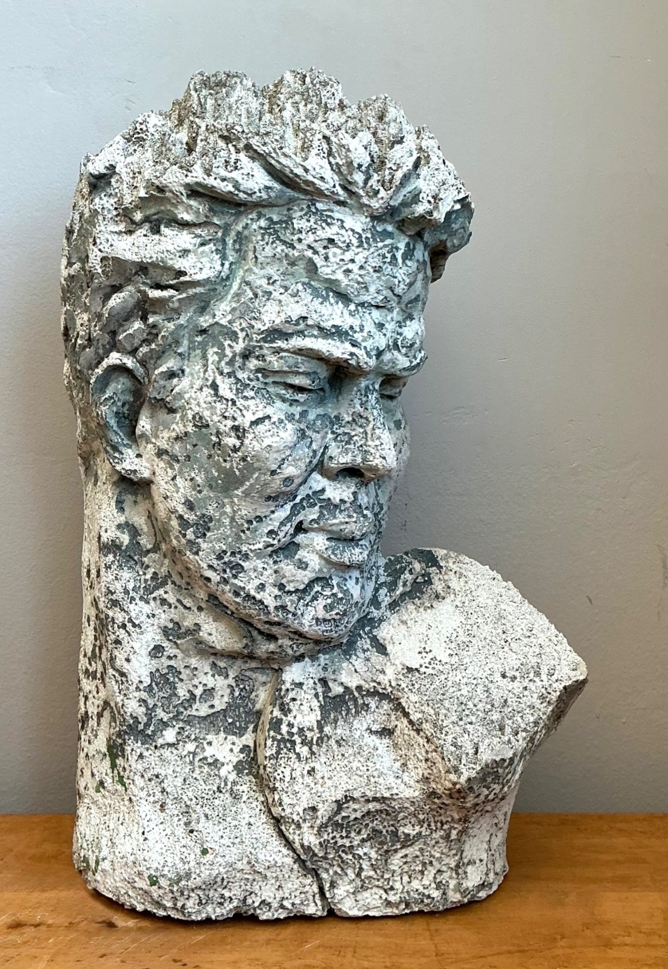 Vintage Weathered Stone Bust Wall Sculpture - Back view