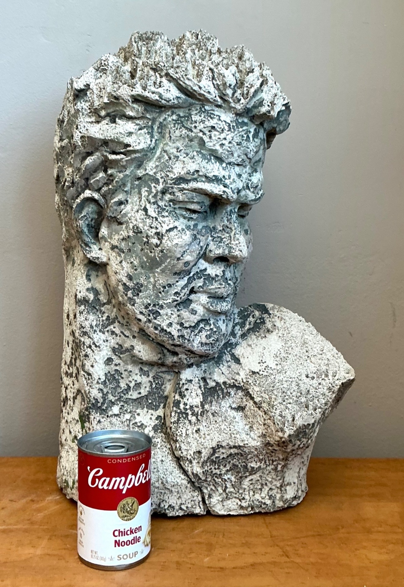 Vintage Weathered Stone Bust Wall Sculpture - Side view