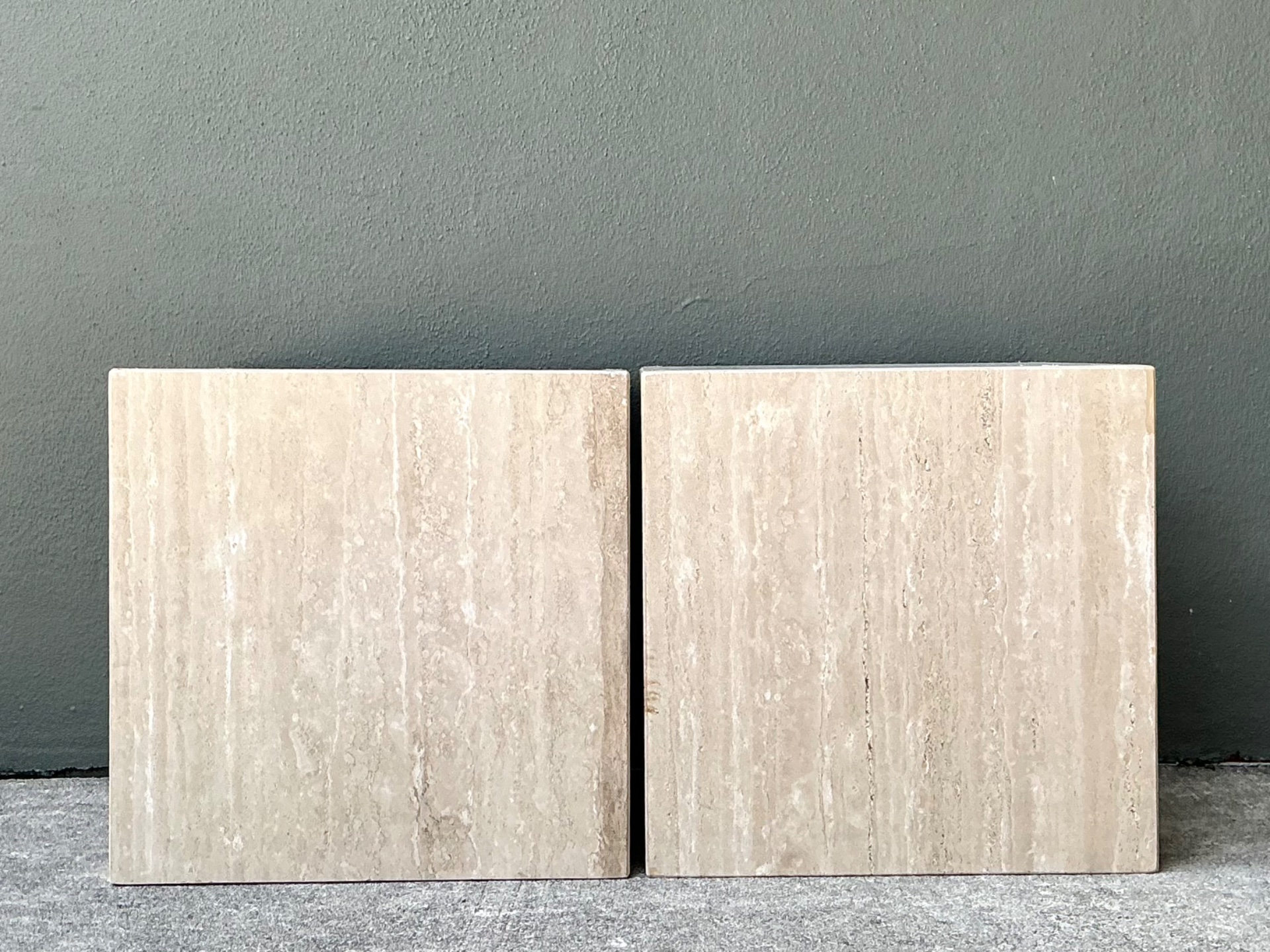 Vintage Travertine Cube Side Tables - A Pair - Back view