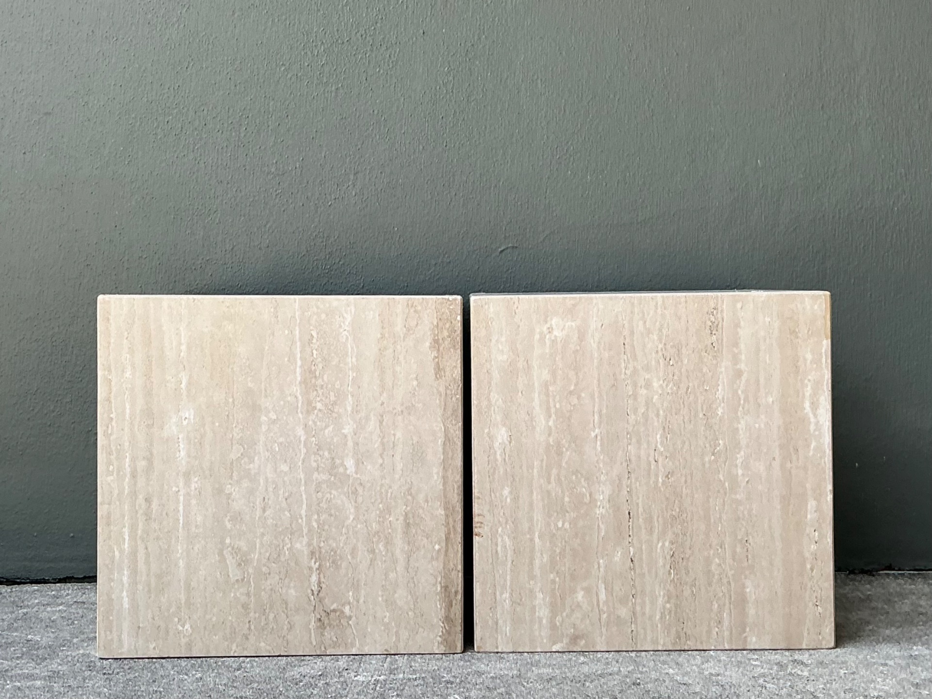 Vintage Travertine Cube Side Tables - A Pair - Top view