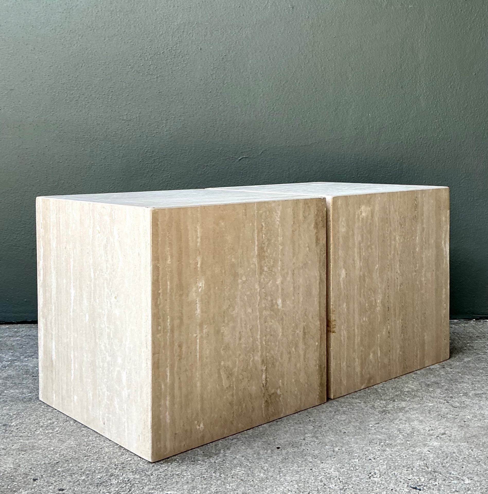 Vintage Travertine Cube Side Tables - A Pair - Back view