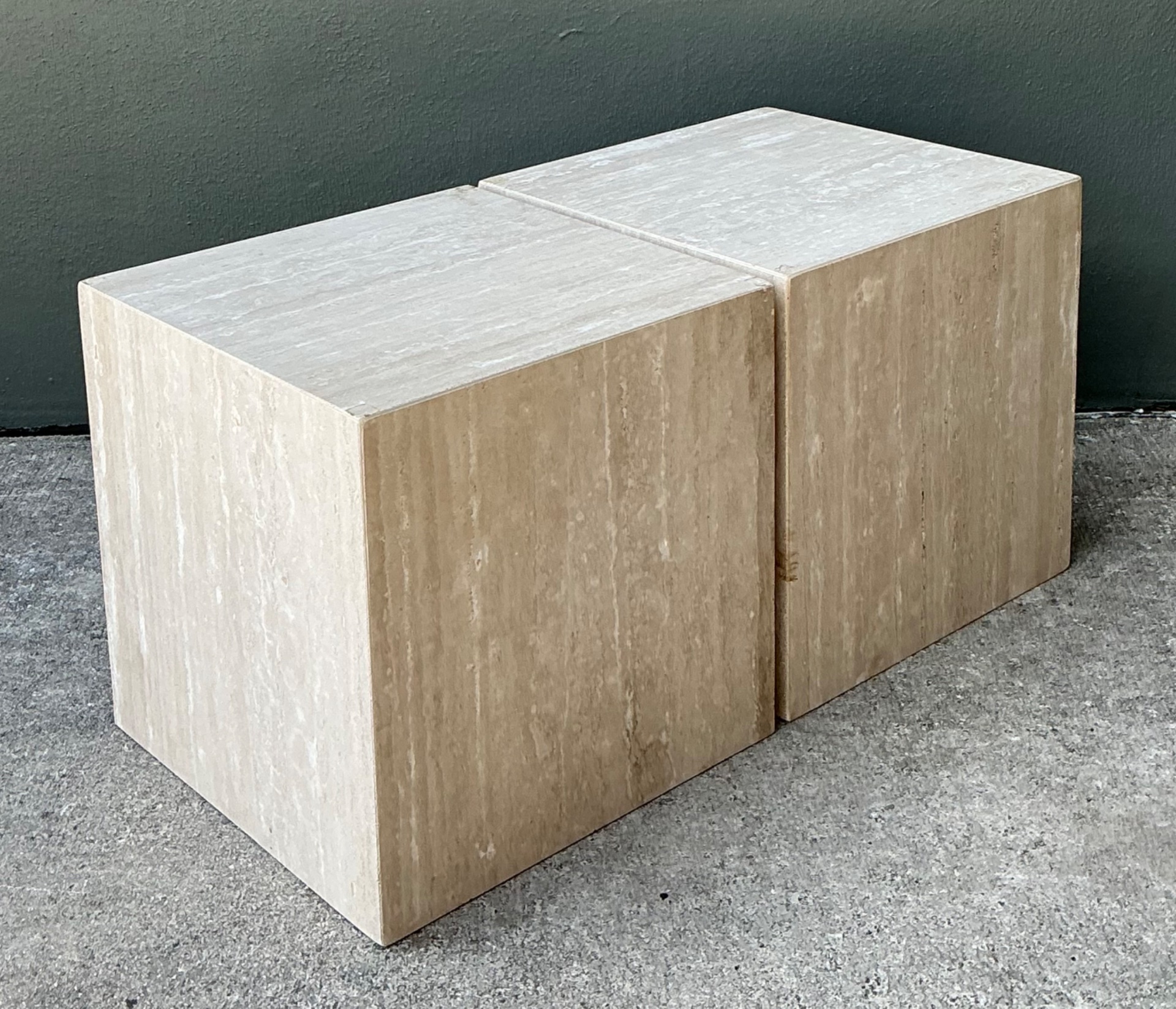 Vintage Travertine Cube Side Tables - A Pair - Detail view