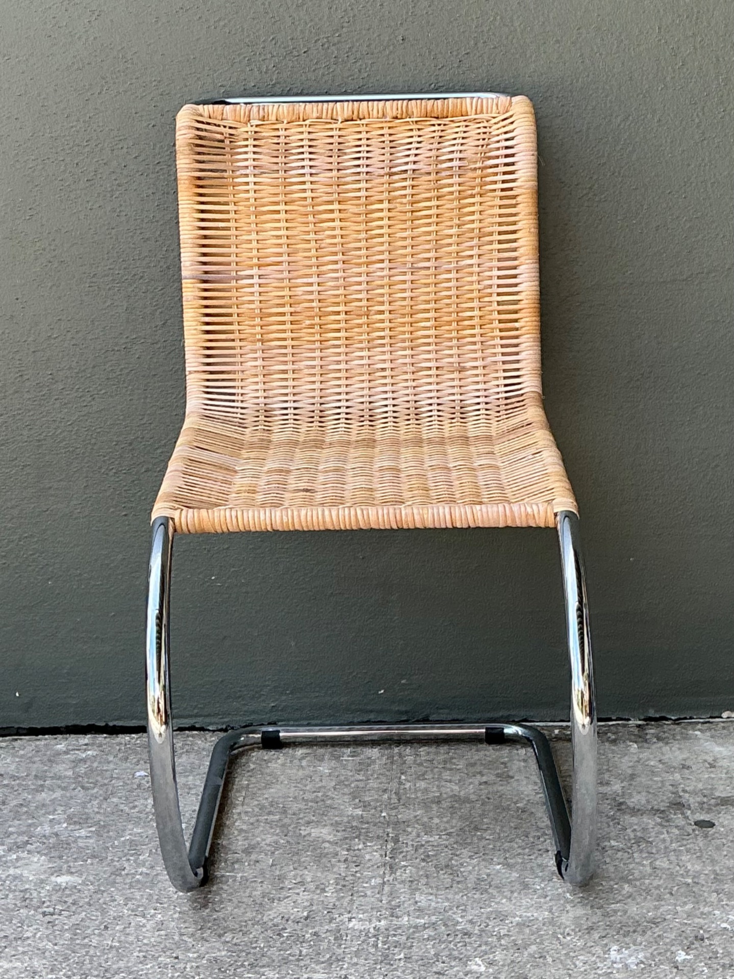 Vintage Mies Van Der Rohe For Knoll Cantilevered Chrome And Rattan MR Chair - Top view