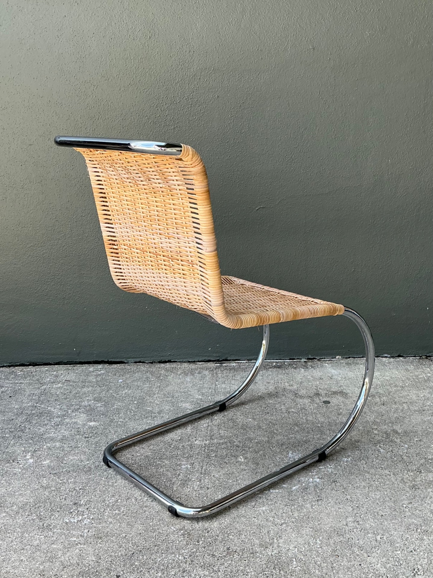 Vintage Mies Van Der Rohe For Knoll Cantilevered Chrome And Rattan MR Chair - Back view