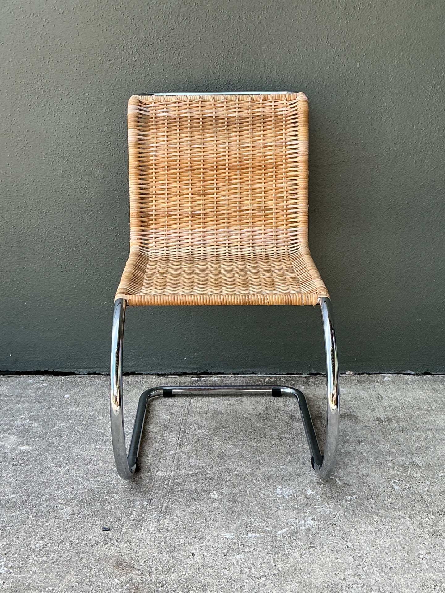 Vintage Mies Van Der Rohe For Knoll Woven Rattan Cantilevered Chair - Side view