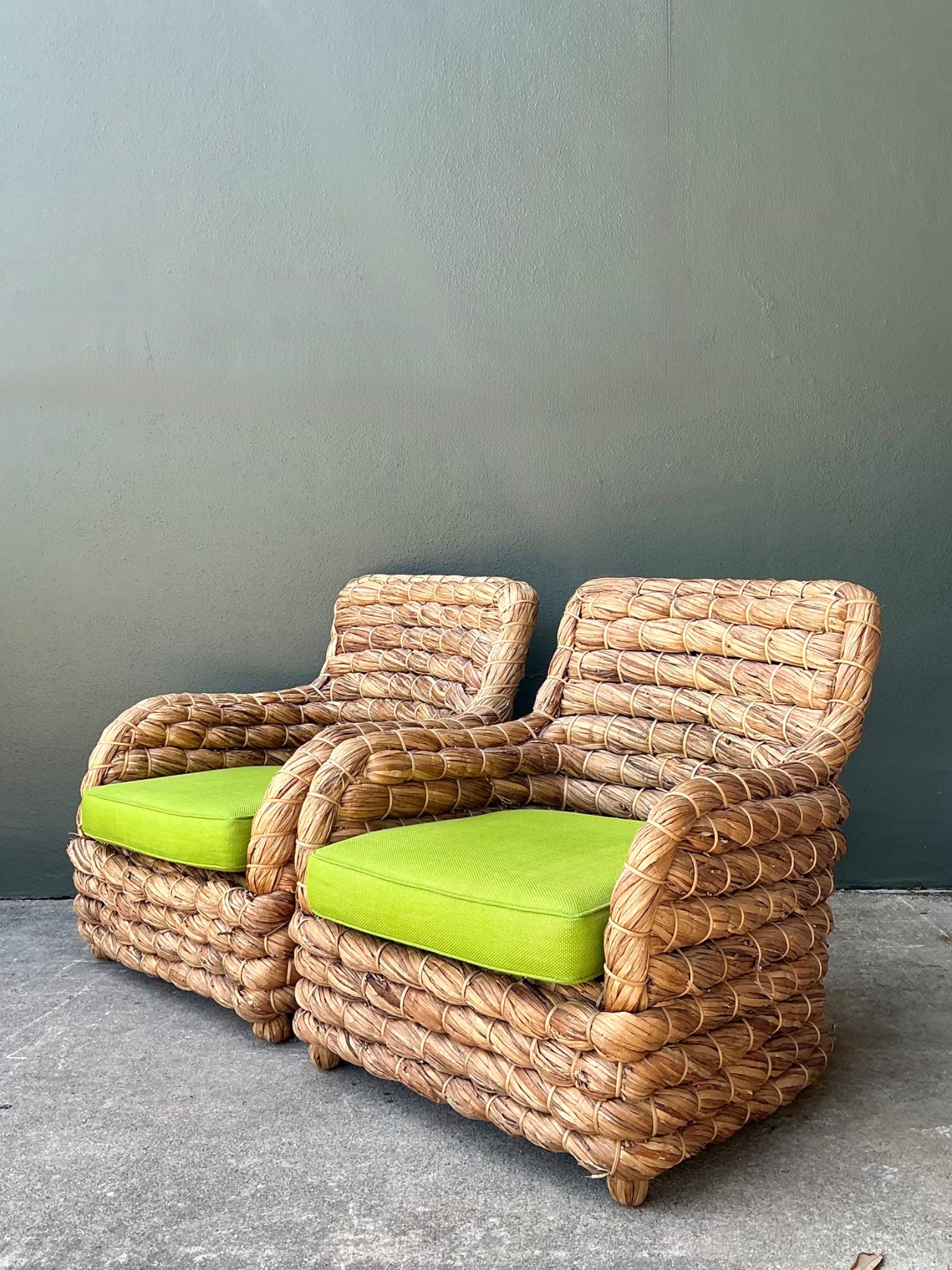 Vintage Twisted Rattan Lounge Chairs After Ralph Lauren - A Pair - Top view