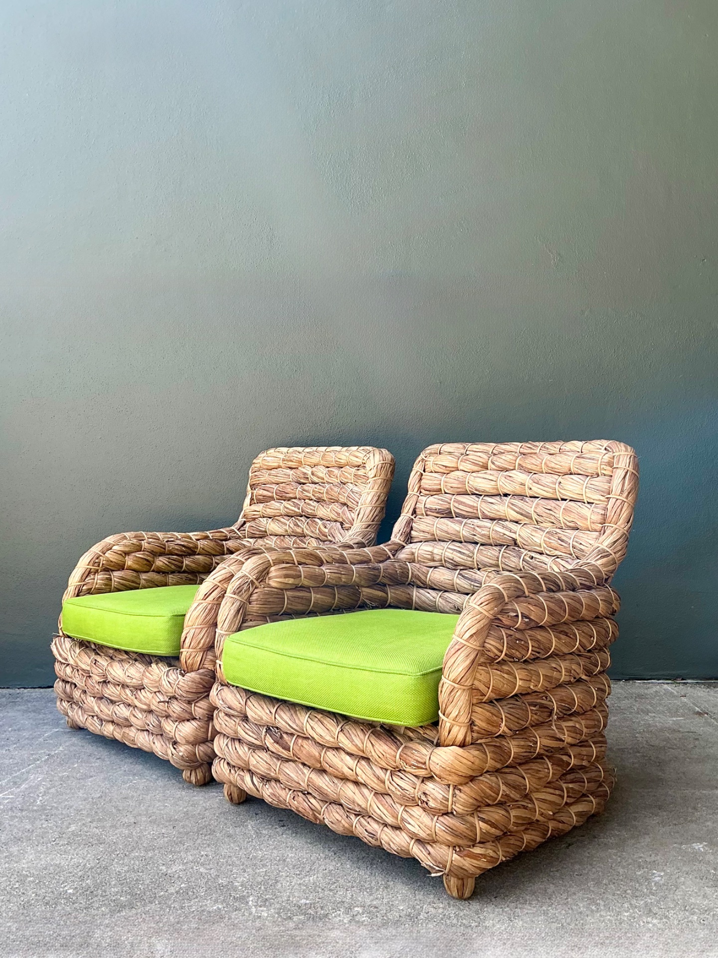 Vintage Twisted Rattan Lounge Chairs After Ralph Lauren - A Pair - Side view
