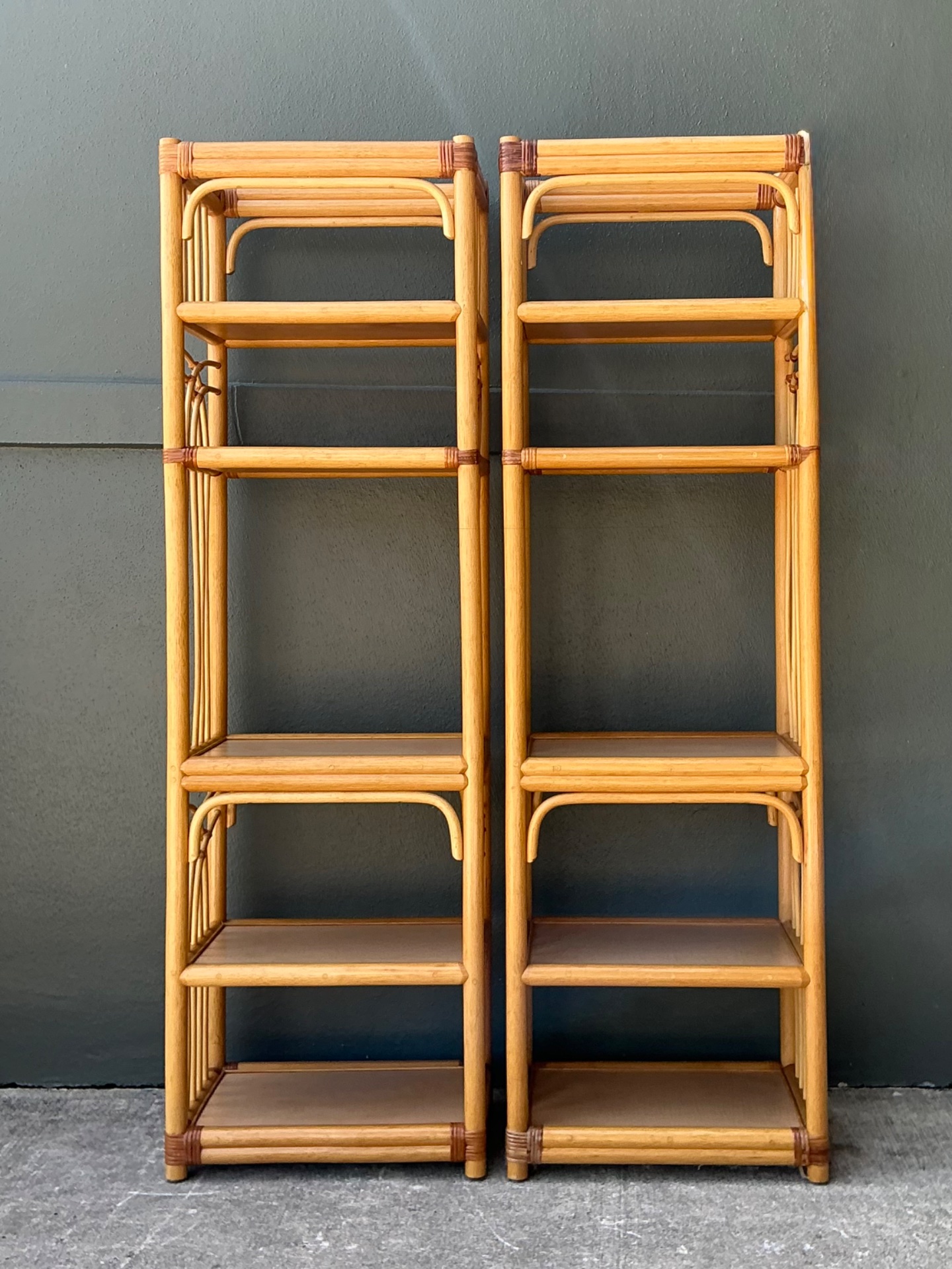 Vintage Rattan Etagere Shelves - A Pair - Top view
