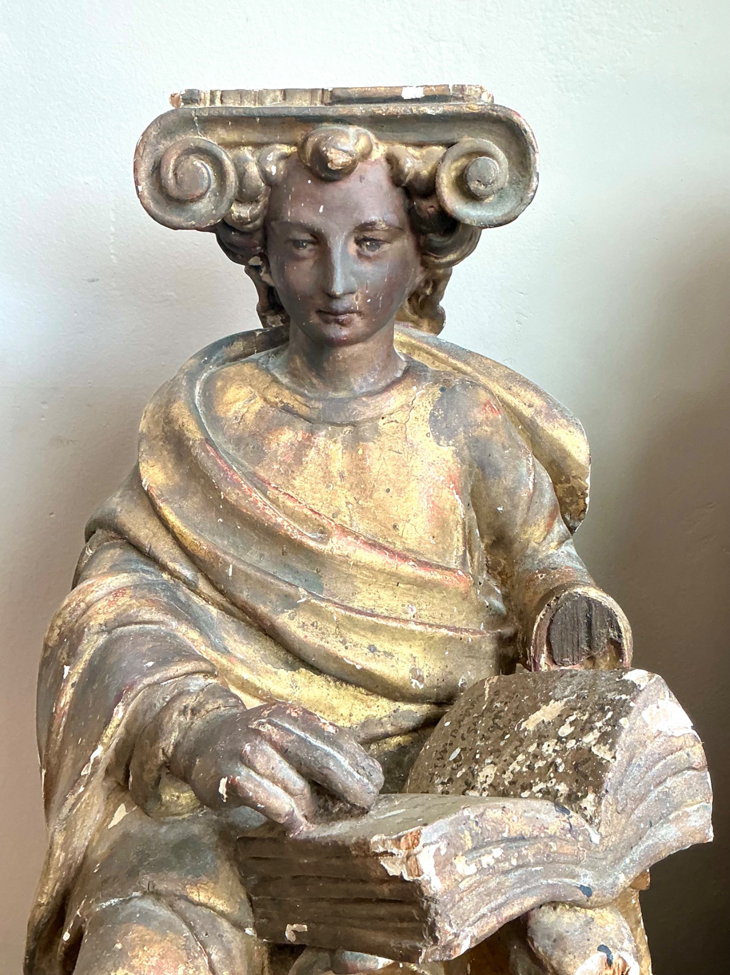Vintage Polychromed Carved Wooden Figures - Set Of 2 - Detail view