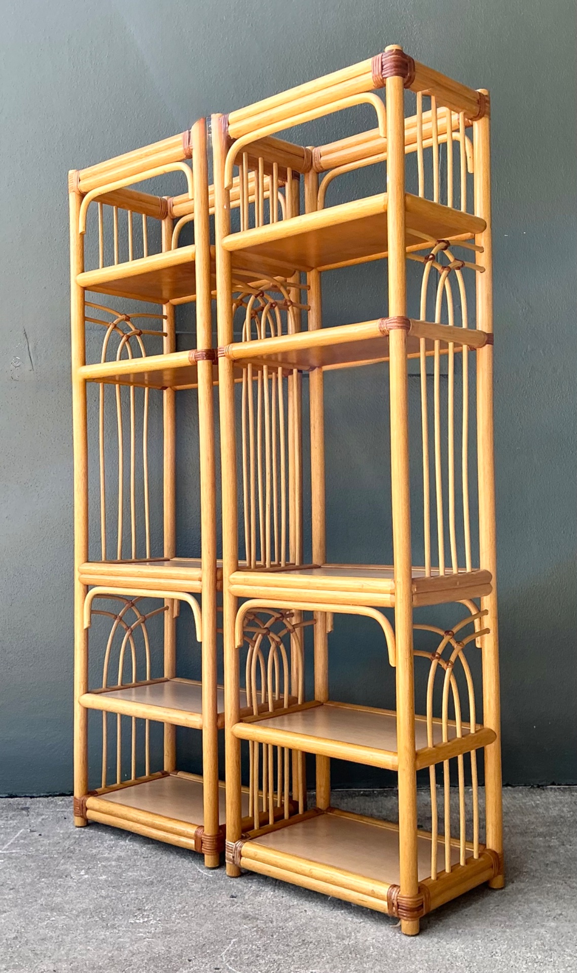 Vintage Rattan Etagere Shelves - A Pair - Detail view