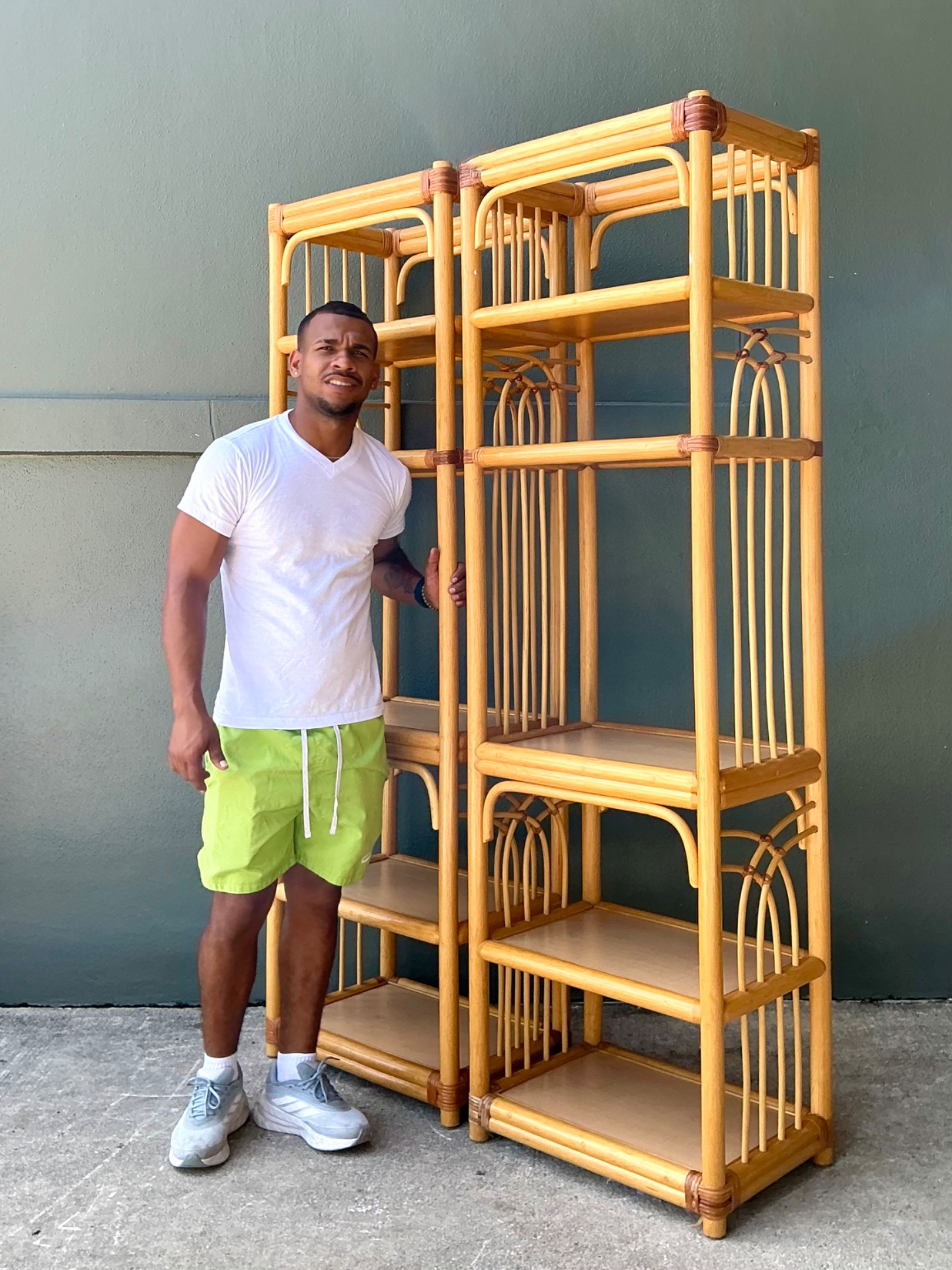 Vintage Rattan Etagere Shelves - A Pair - Back view