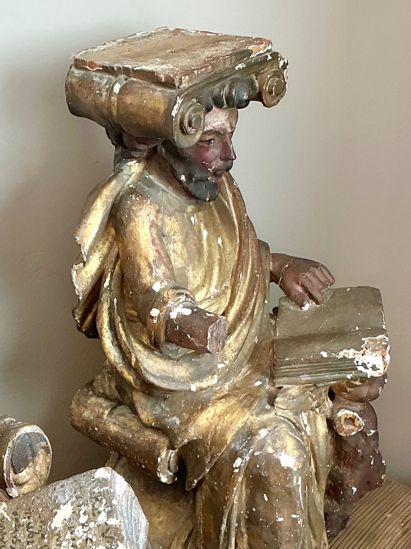 Vintage Polychromed Carved Wooden Figures - Set Of 2 - Top view