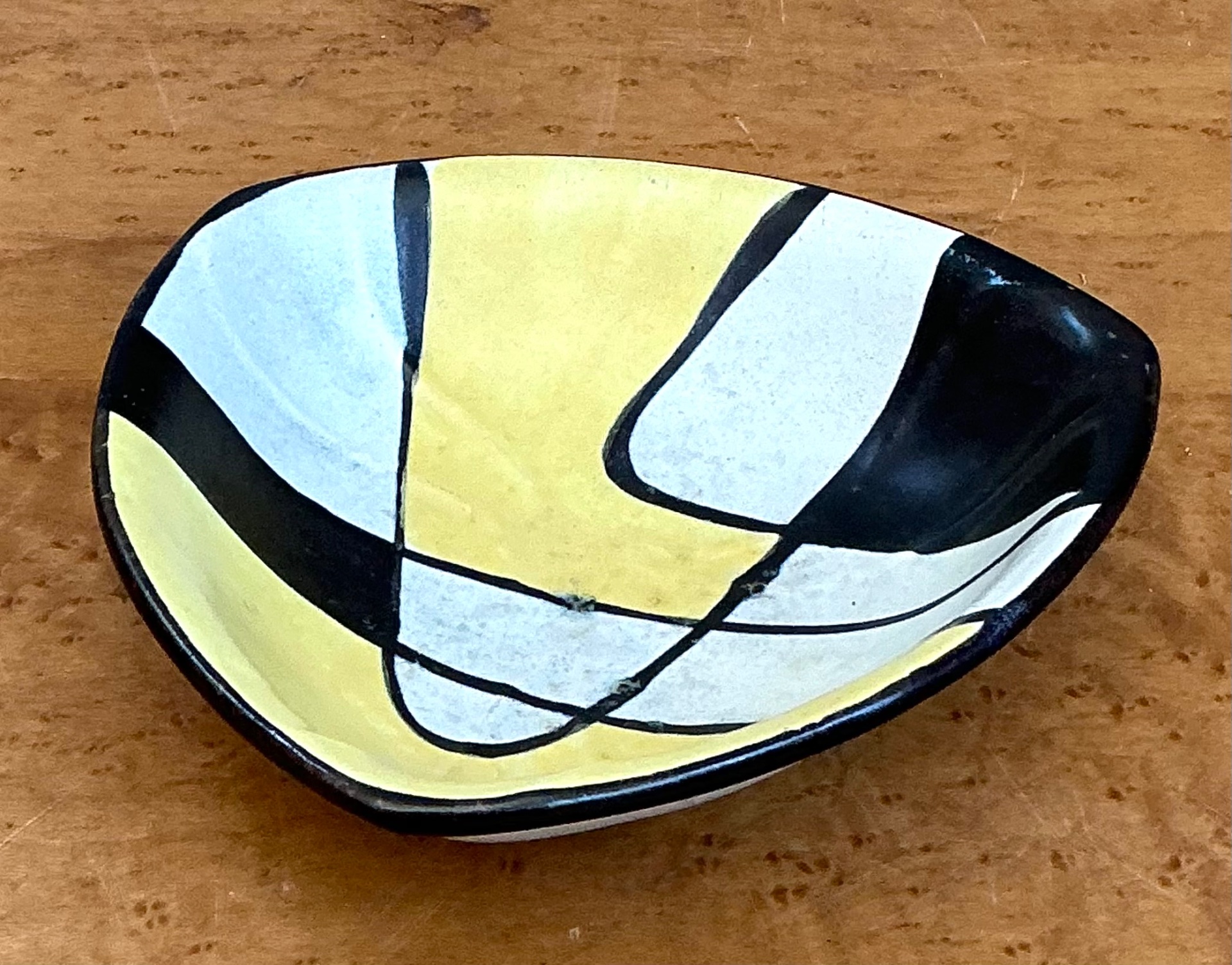Vintage West German Hand Painted Geometric Bowl - Side view