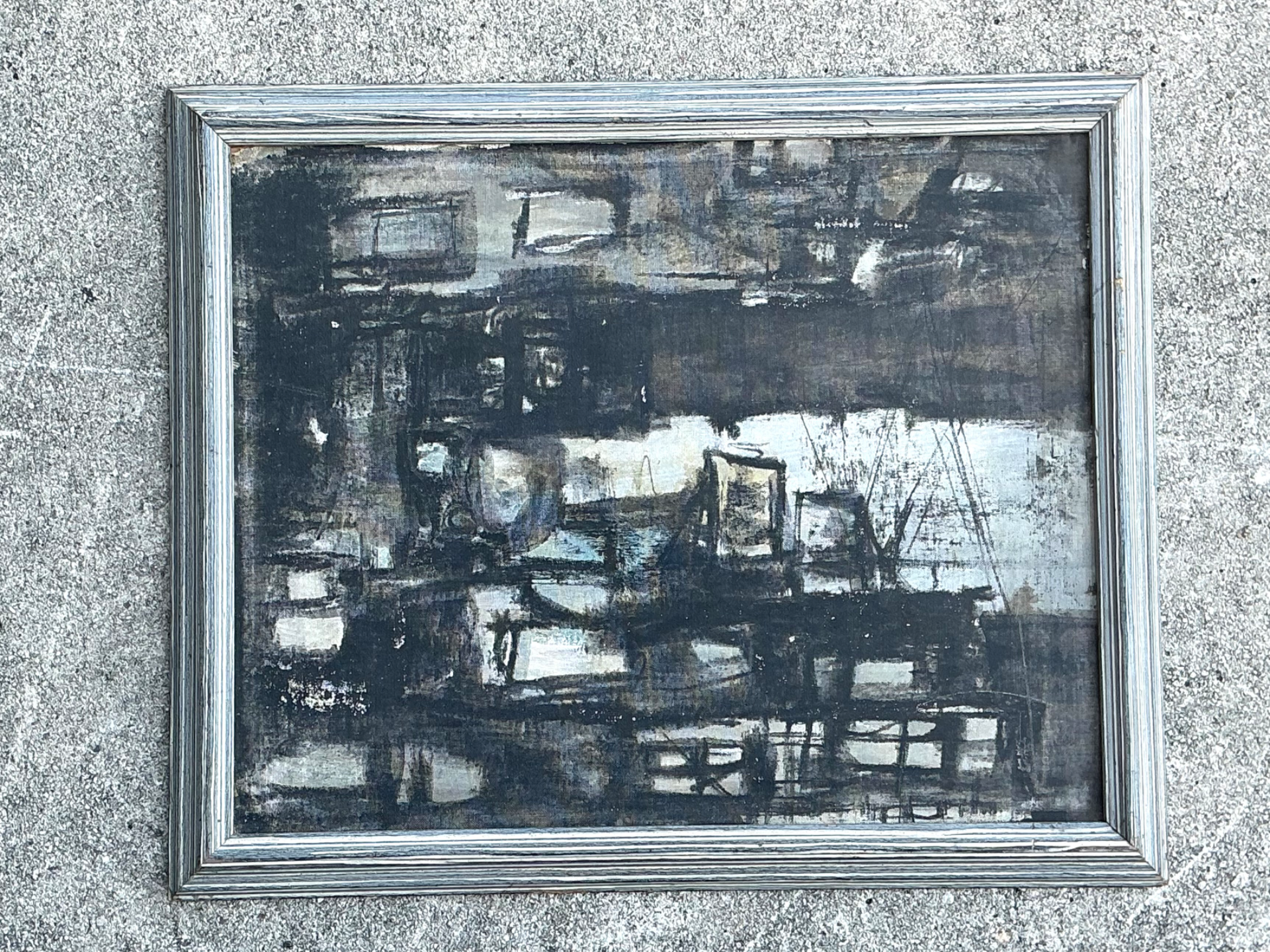 Vintage Framed Abstract Painting - Top view