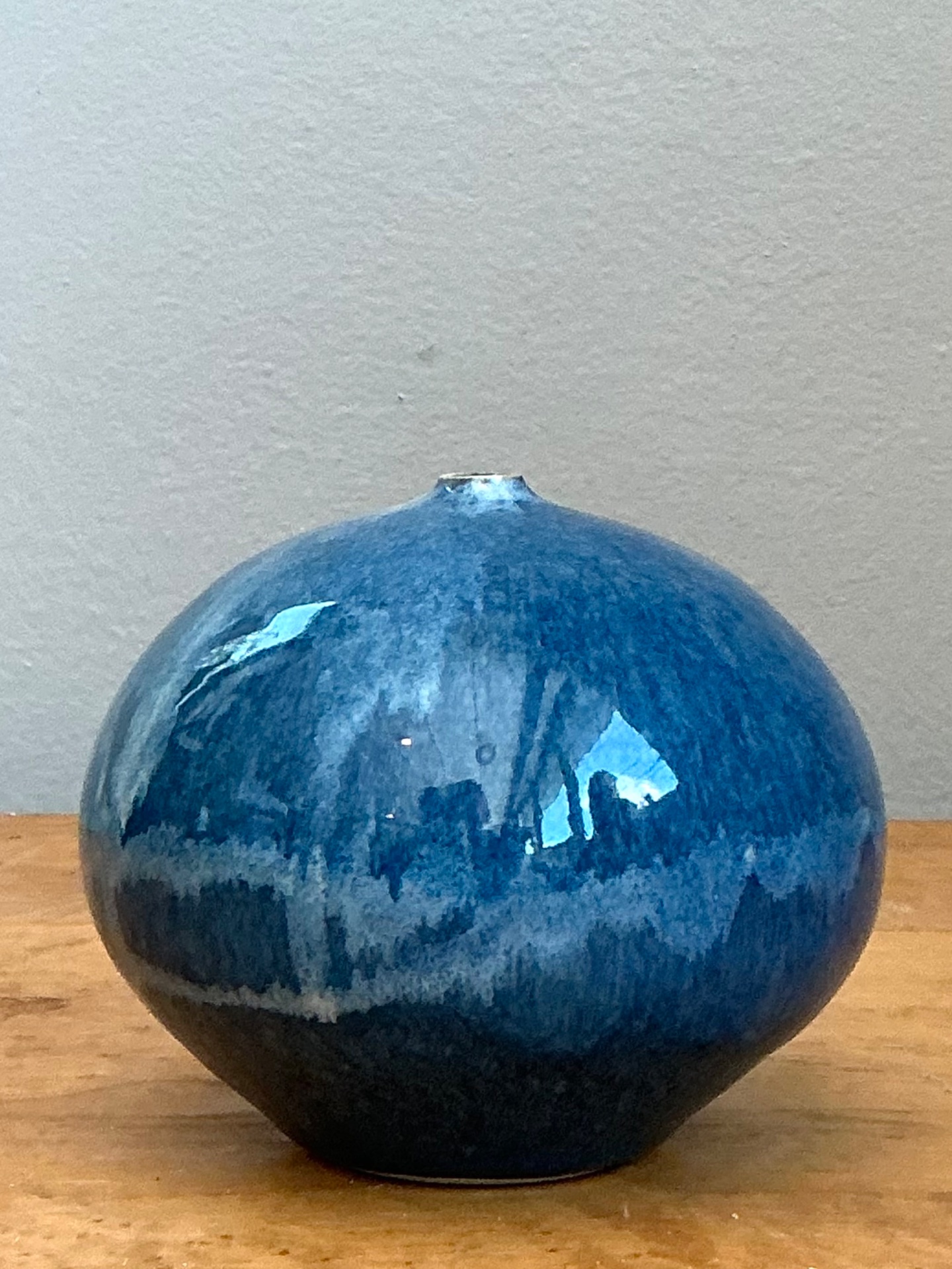 Vintage Blue Glazed Ceramic Vase - Top view
