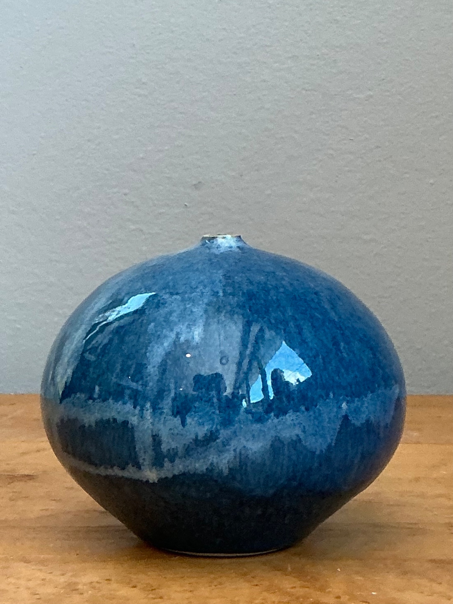 Vintage Blue Glazed Ceramic Vase - Detail view