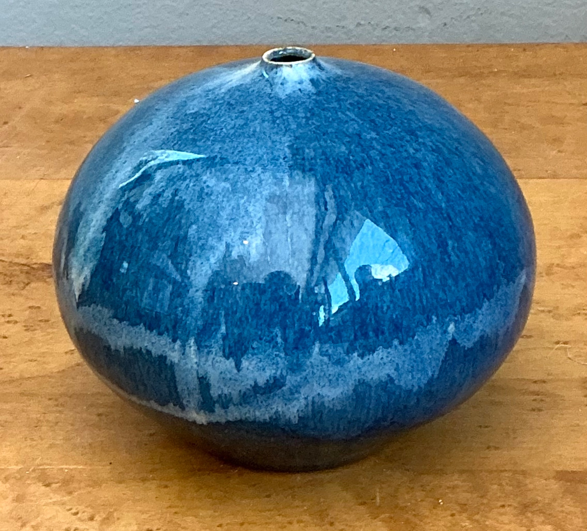 Vintage Blue Glazed Ceramic Vase - Side view