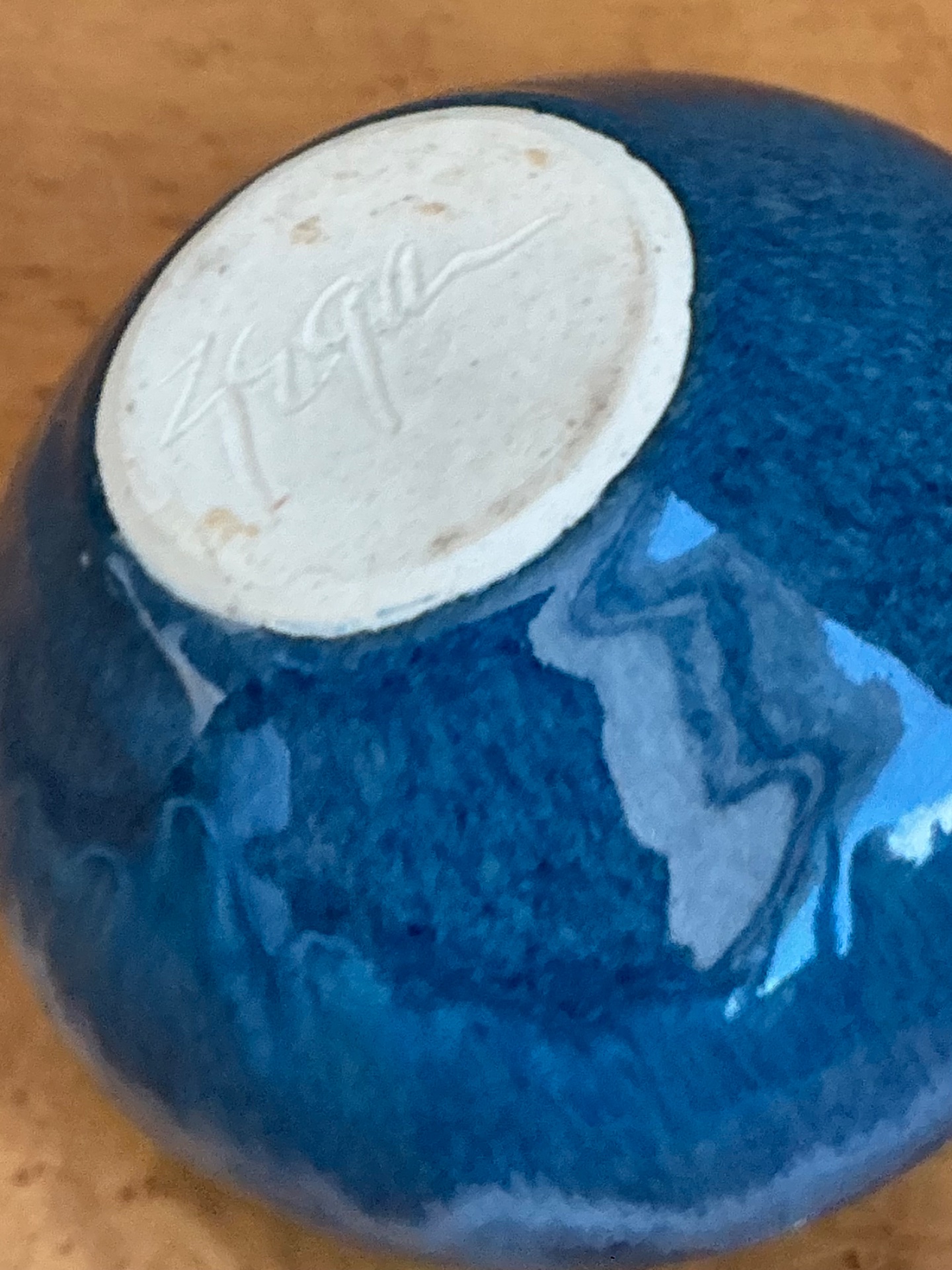 Vintage Blue Glazed Ceramic Vase - Back view