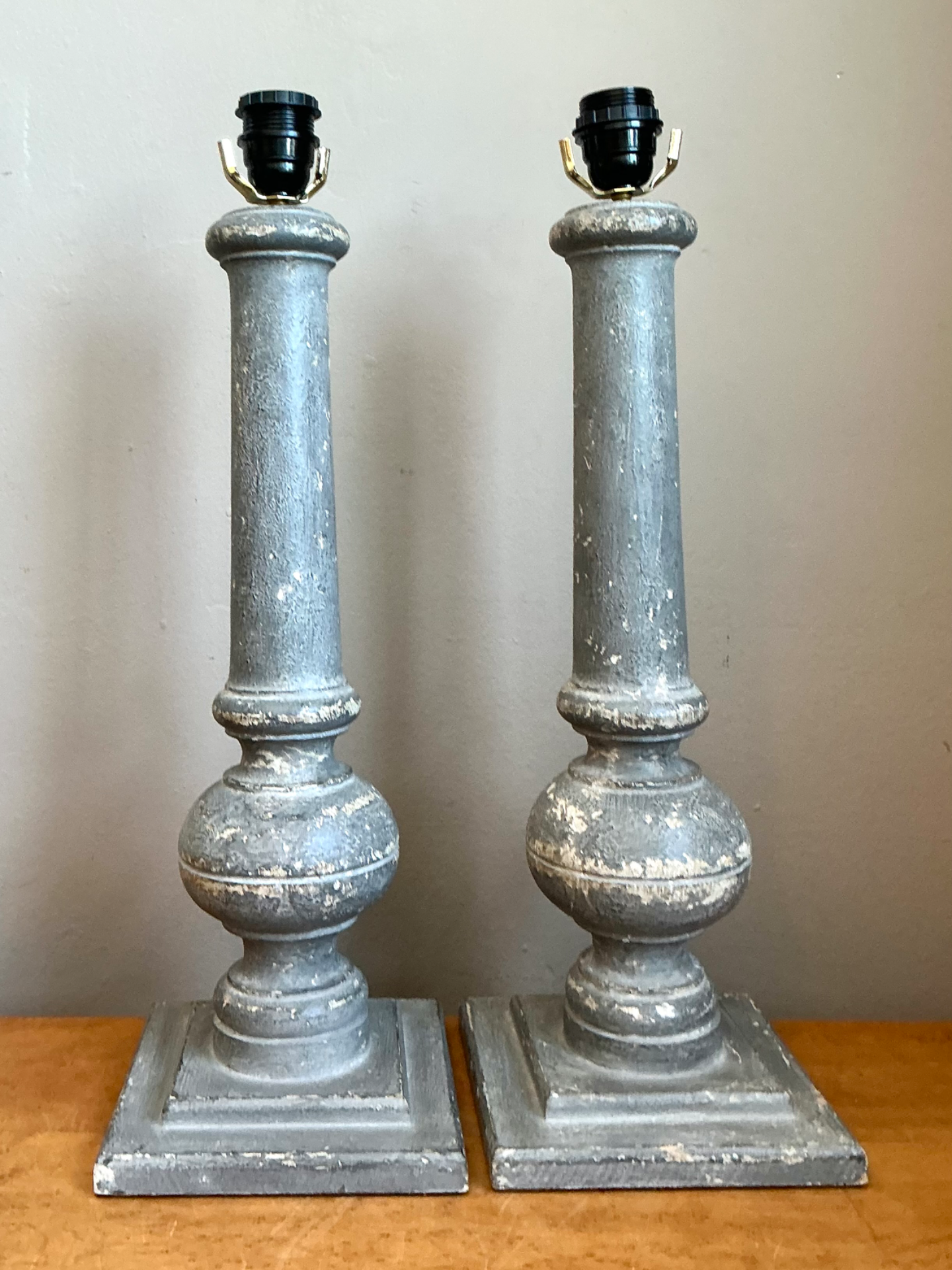 Vintage Distressed Wood Table Lamps - Pair - Back view
