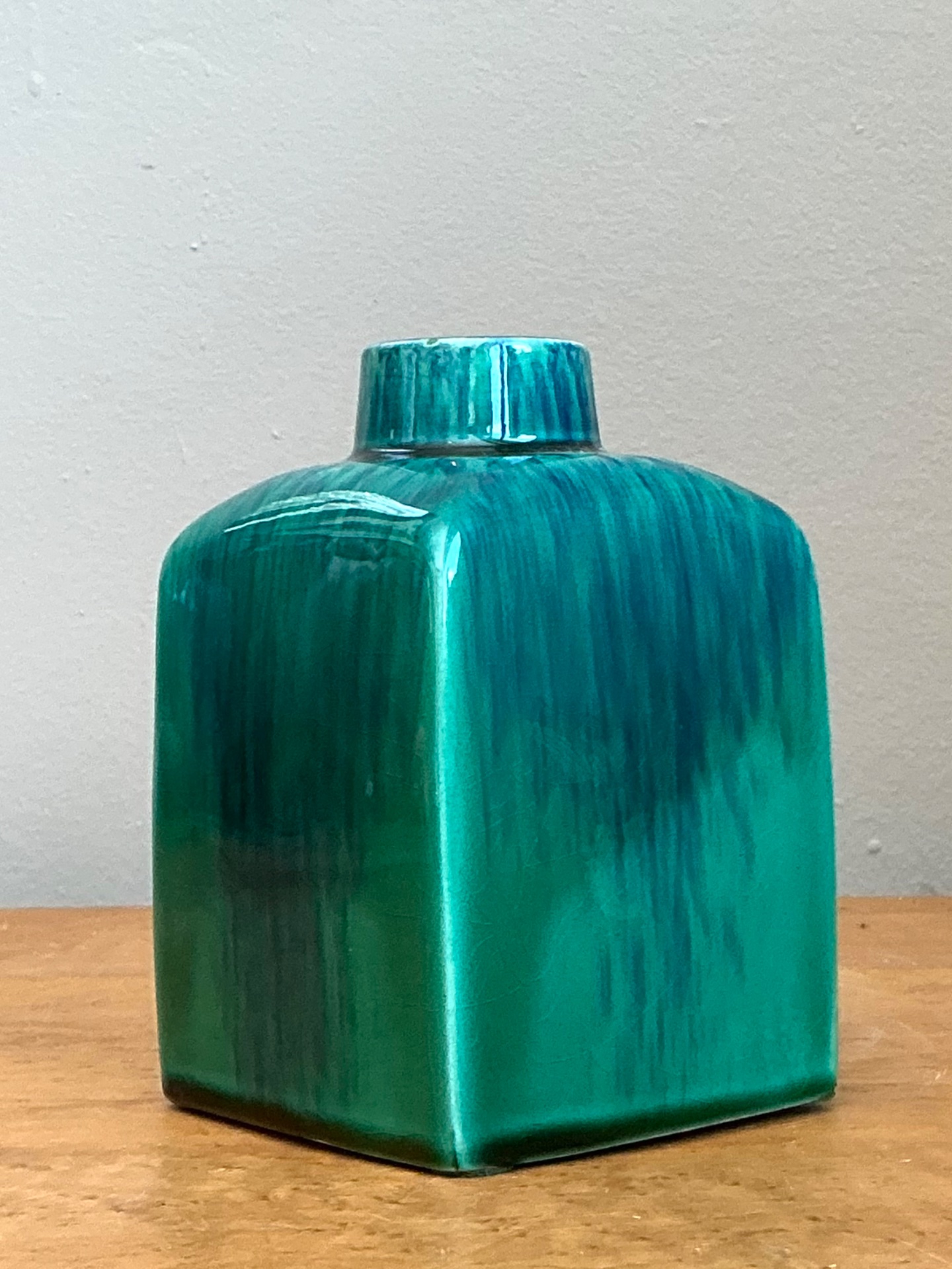 Vintage Turquoise Glazed Ceramic Vase - Back view