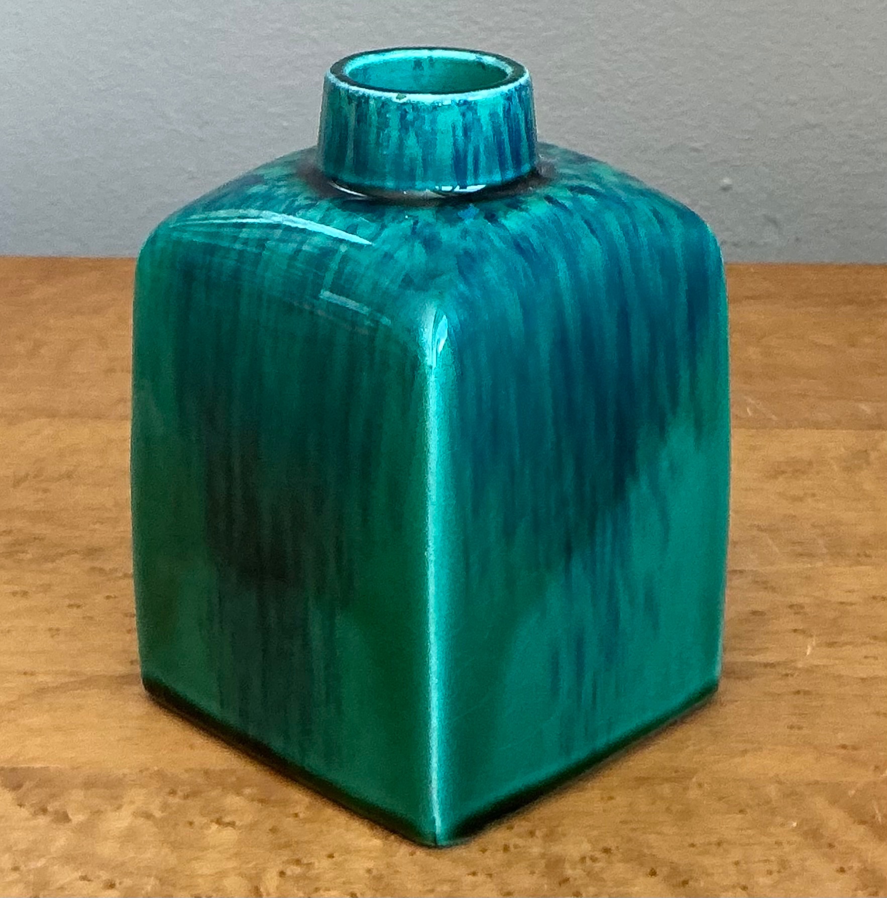 Vintage Turquoise Glazed Ceramic Vase - Top view