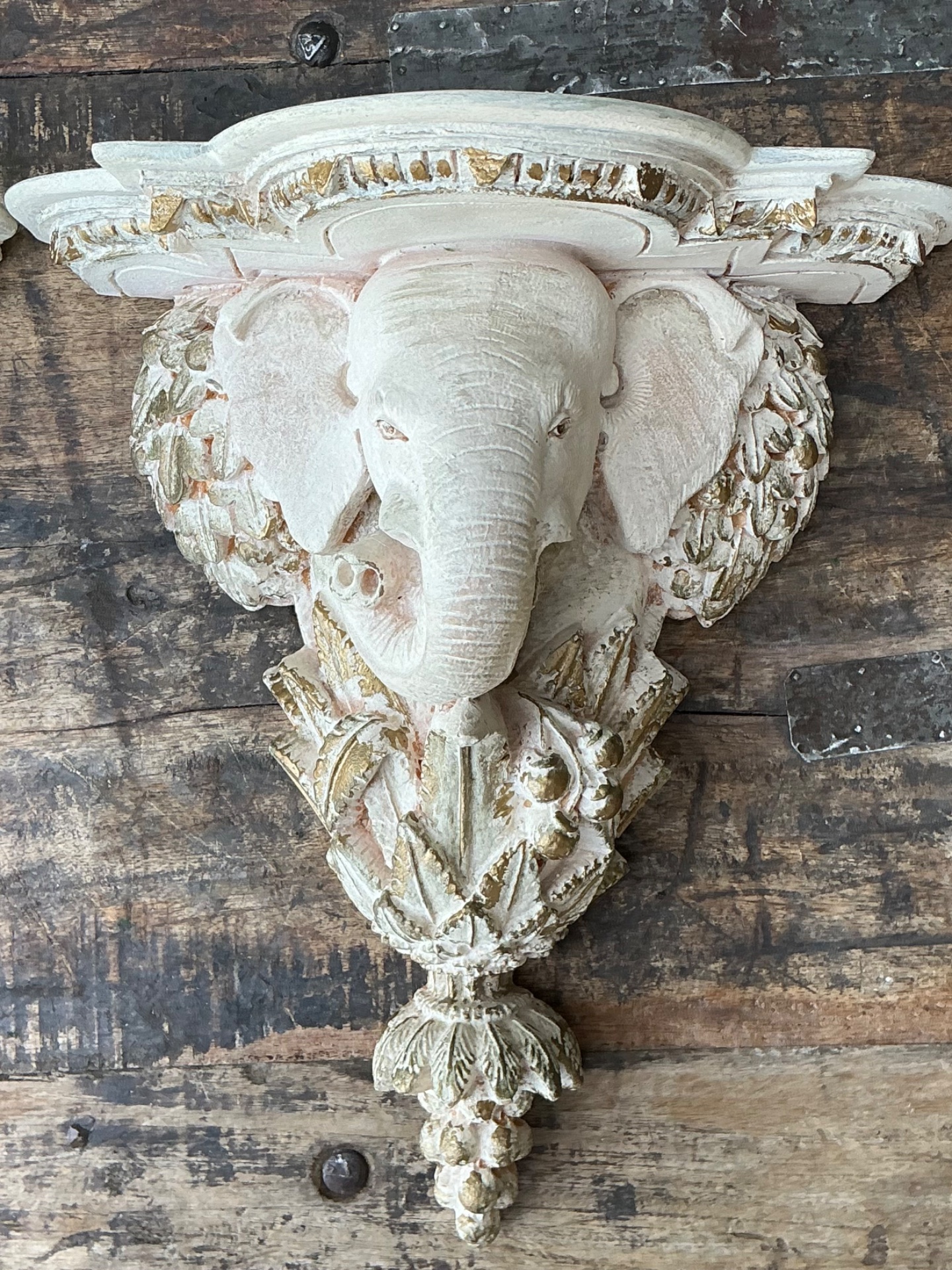 Vintage Elephant Motif Wall Brackets - A Pair - Back view