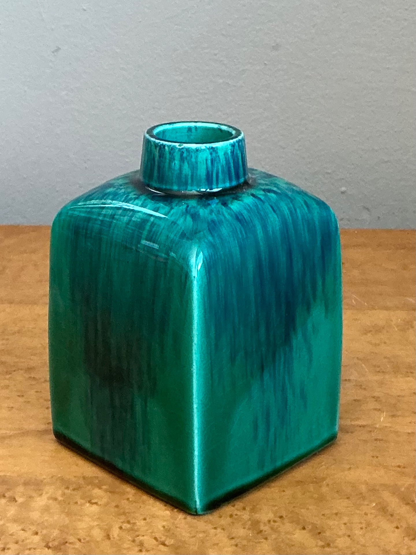 Vintage Turquoise Glazed Ceramic Vase - Side view