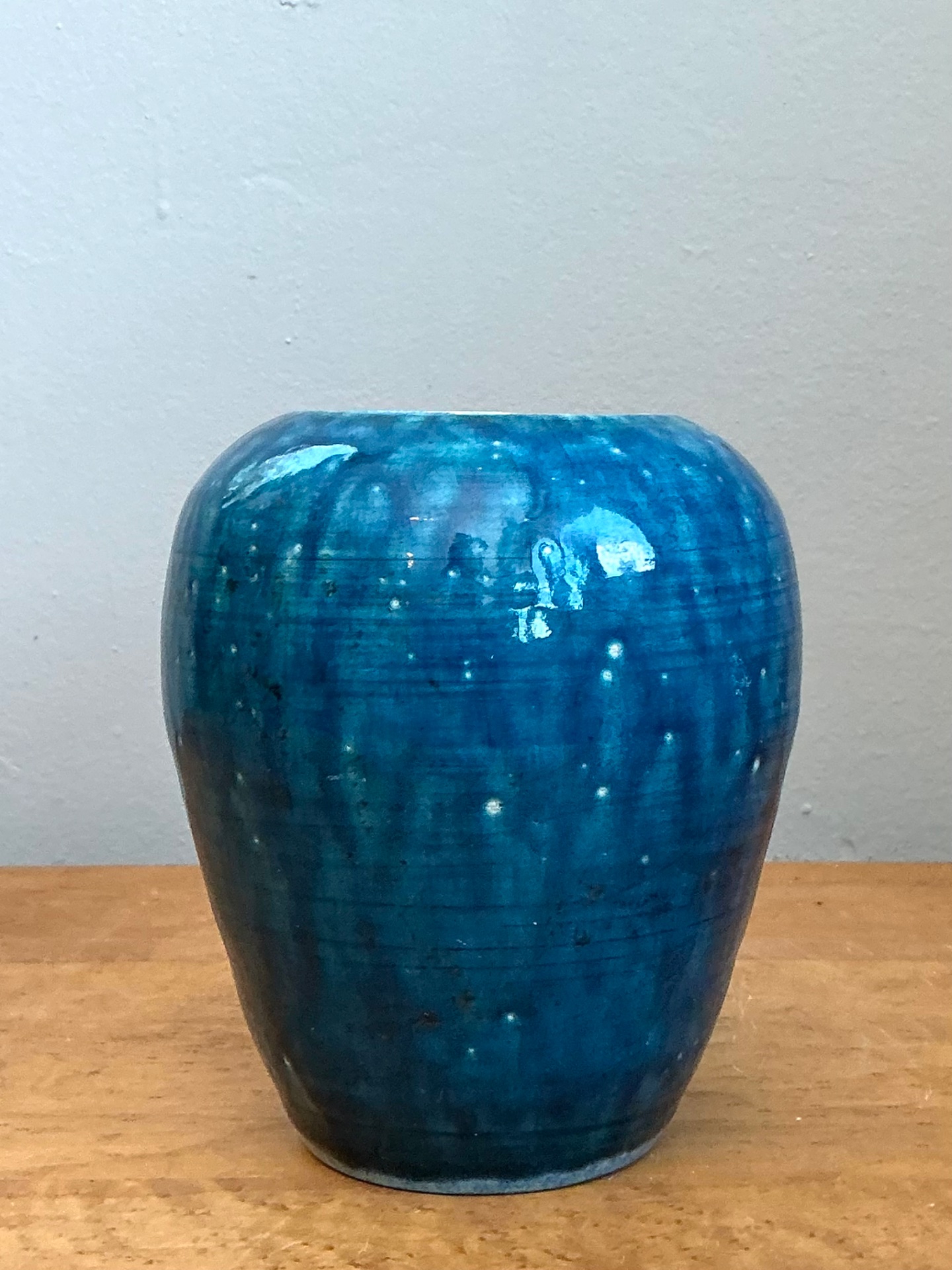 Vintage Blue Glazed Ceramic Vase - Back view