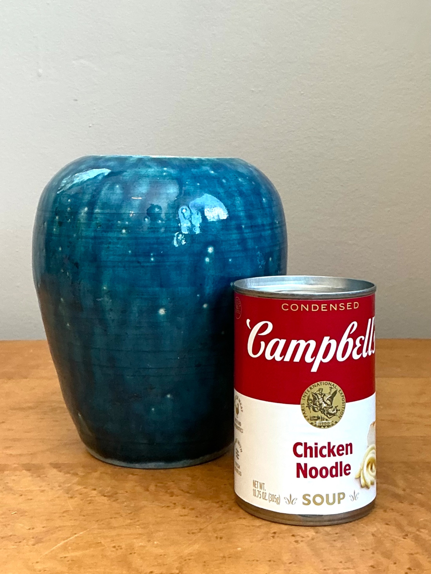 Vintage Blue Glazed Ceramic Vase - Side view