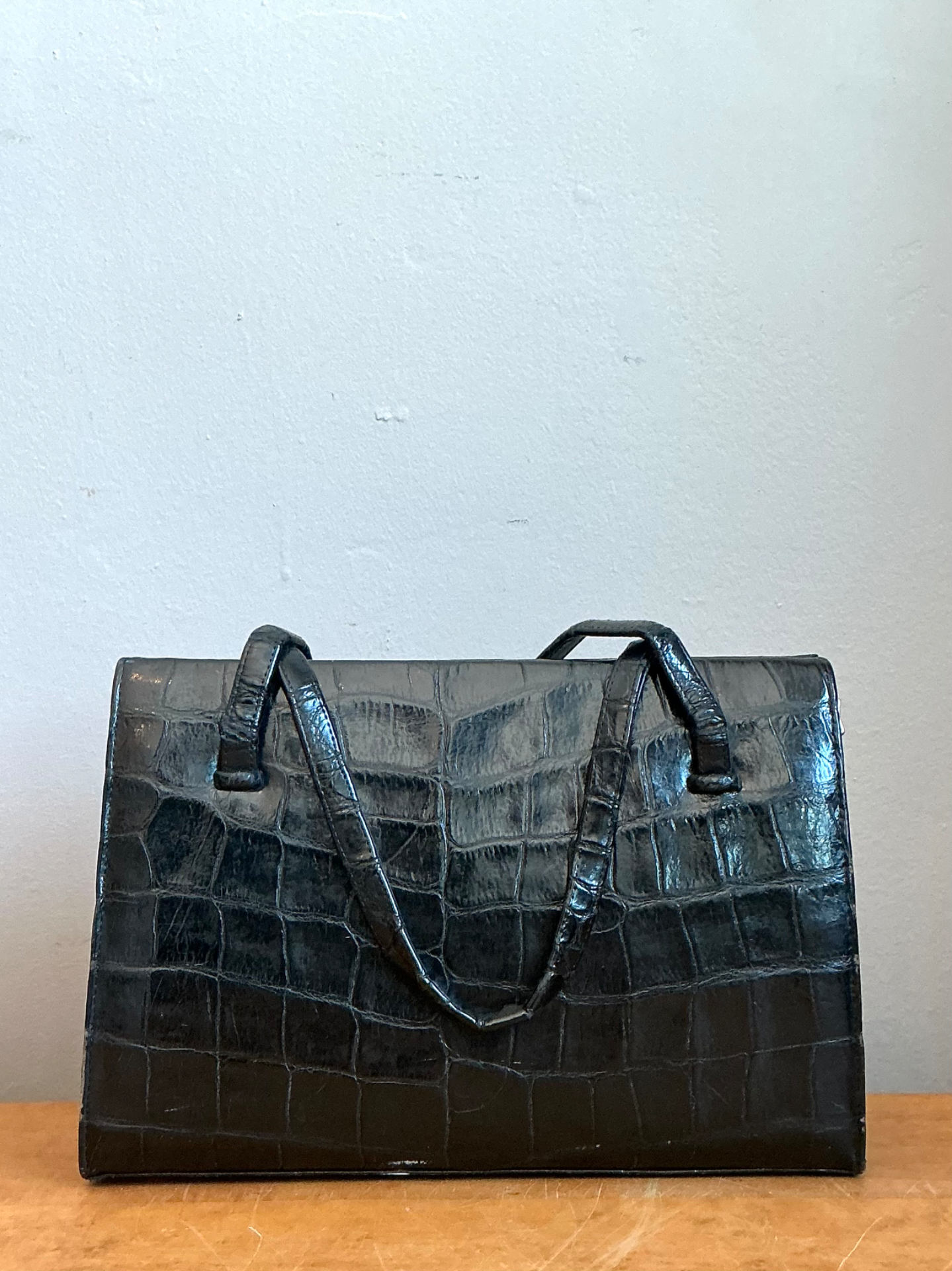 Vintage Crocodile Handbag with Metal Frame - Top view