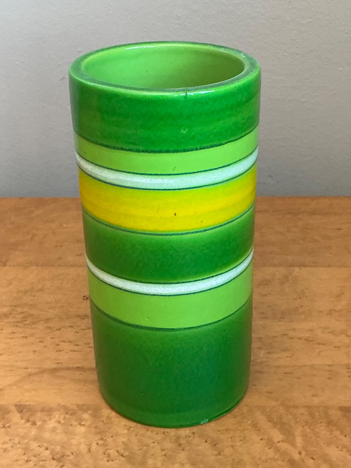 Vintage Italian Striped Ceramic Vase - Side view