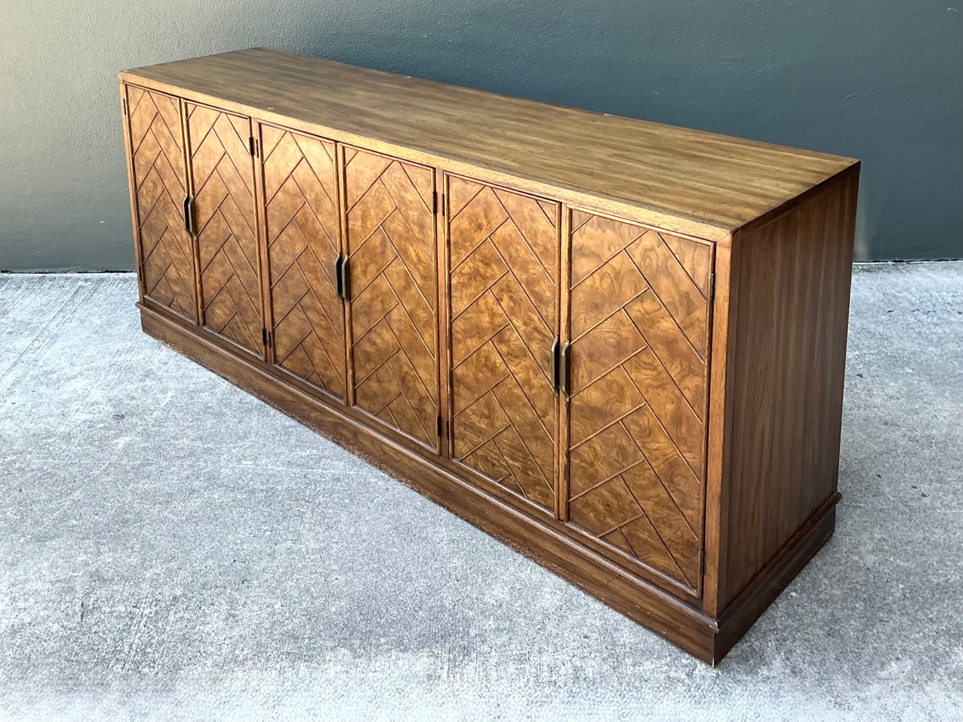 Vintage American Of Martinsville Chevron Wood Credenza - Side view