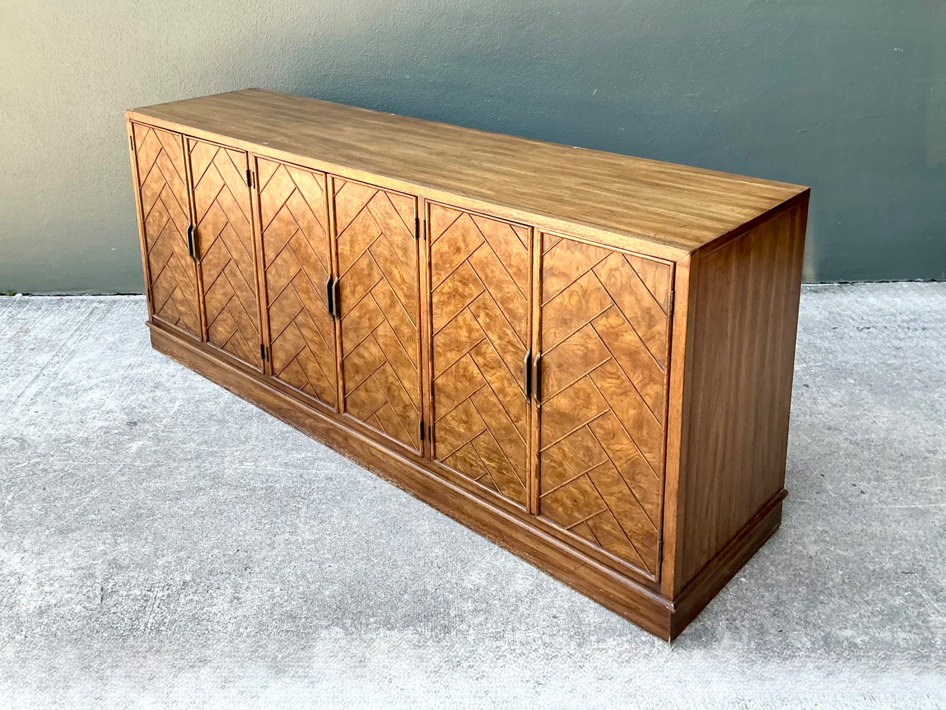 Vintage American Of Martinsville Chevron Wood Credenza - Back view