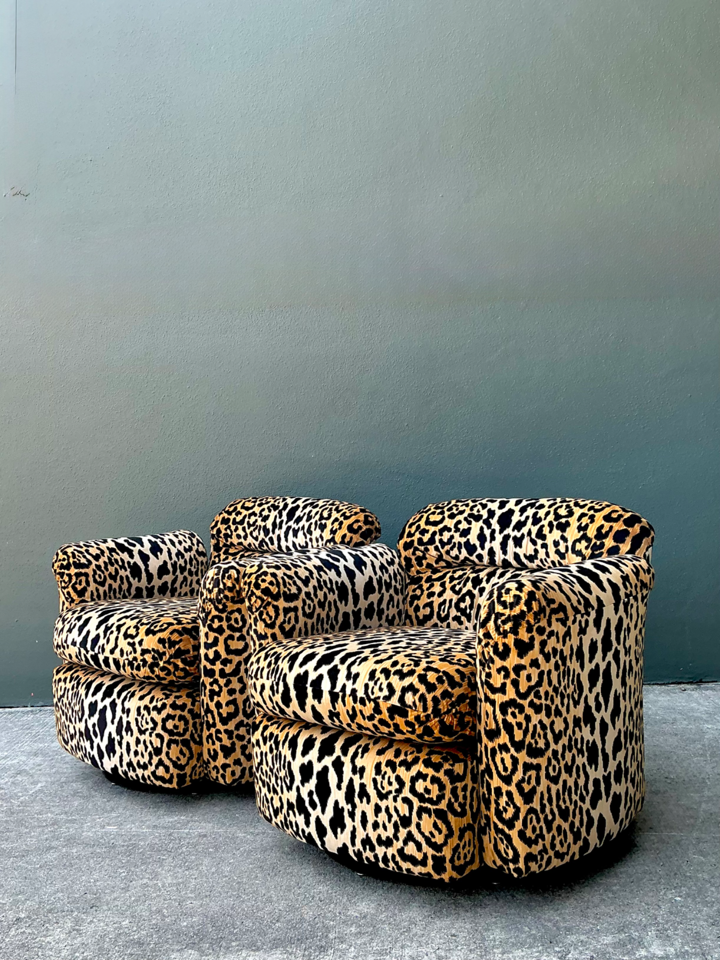 Vintage Leopard Velvet Swivel Chairs - Pair - Back view